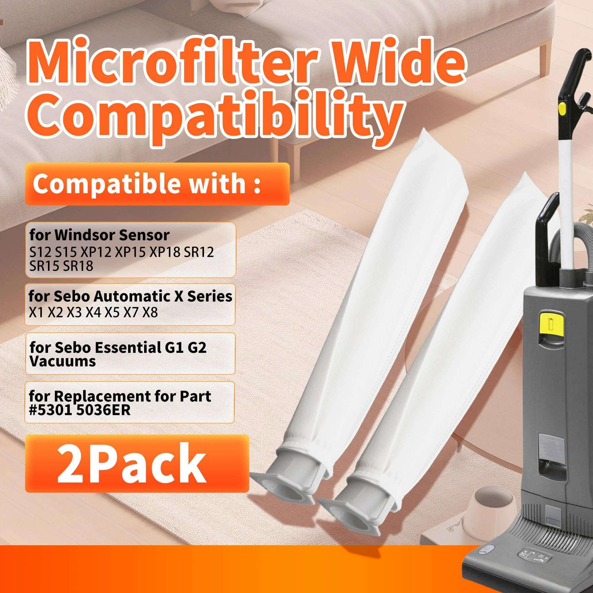 Terixe 2-Pack MicroFilter fit for SEBO Auto-X S | Replacement Vacuum Filters for Windsor Sensor S12/S15/XP/SR & Essential G1 G2 Upright Vacuums |Replacement for Part#5301 5036ER Micro Hygiene Filter 3