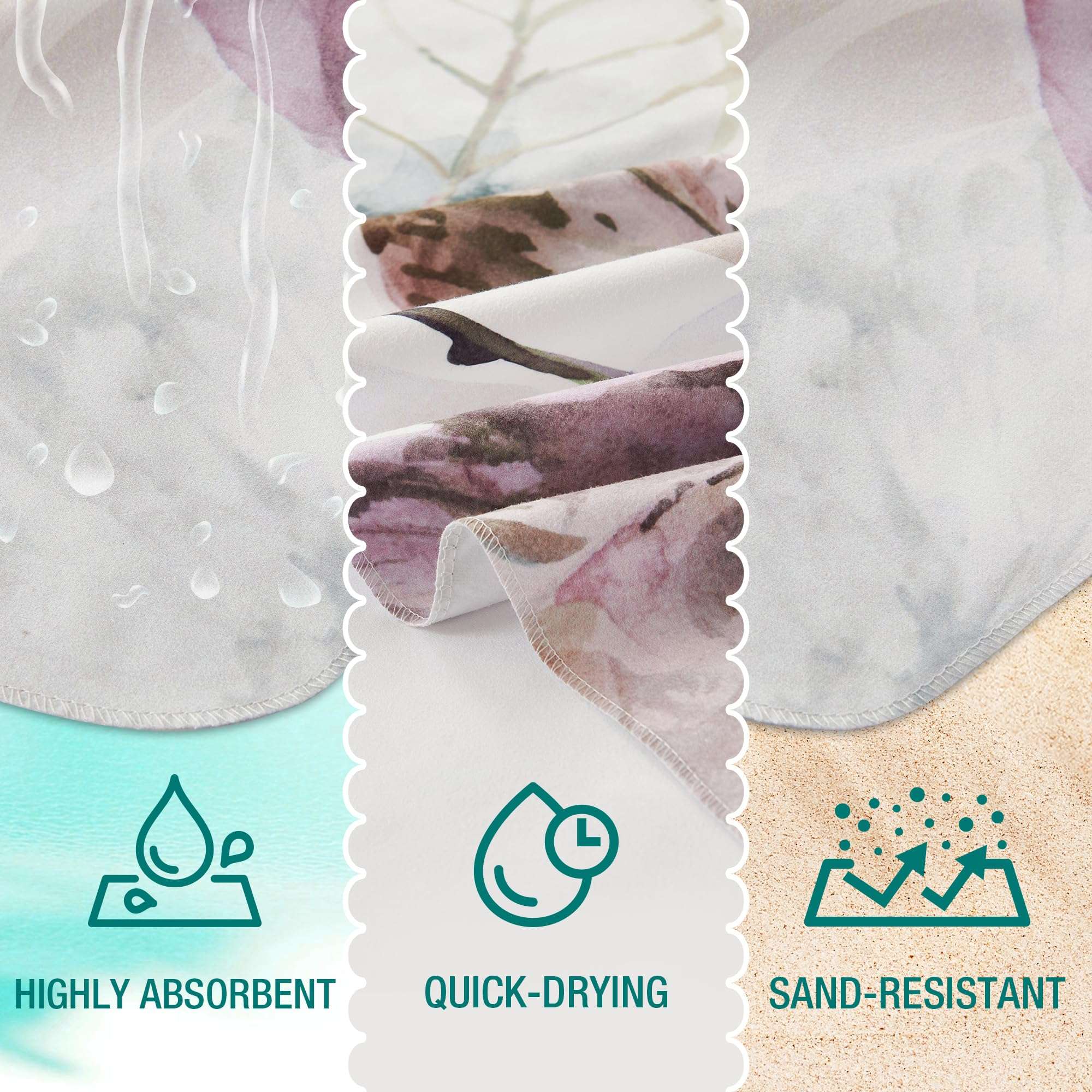 HYSEAS Lightweight Ultra-Thin Beach Towel Blanket, Oversized for Adult 78"X35" - Sand Free, Quick Dry, Perfect for Swimming, Beach, Yoga, Travel, Camping, Essential Beach Accessory & Vacation, Leaves 6