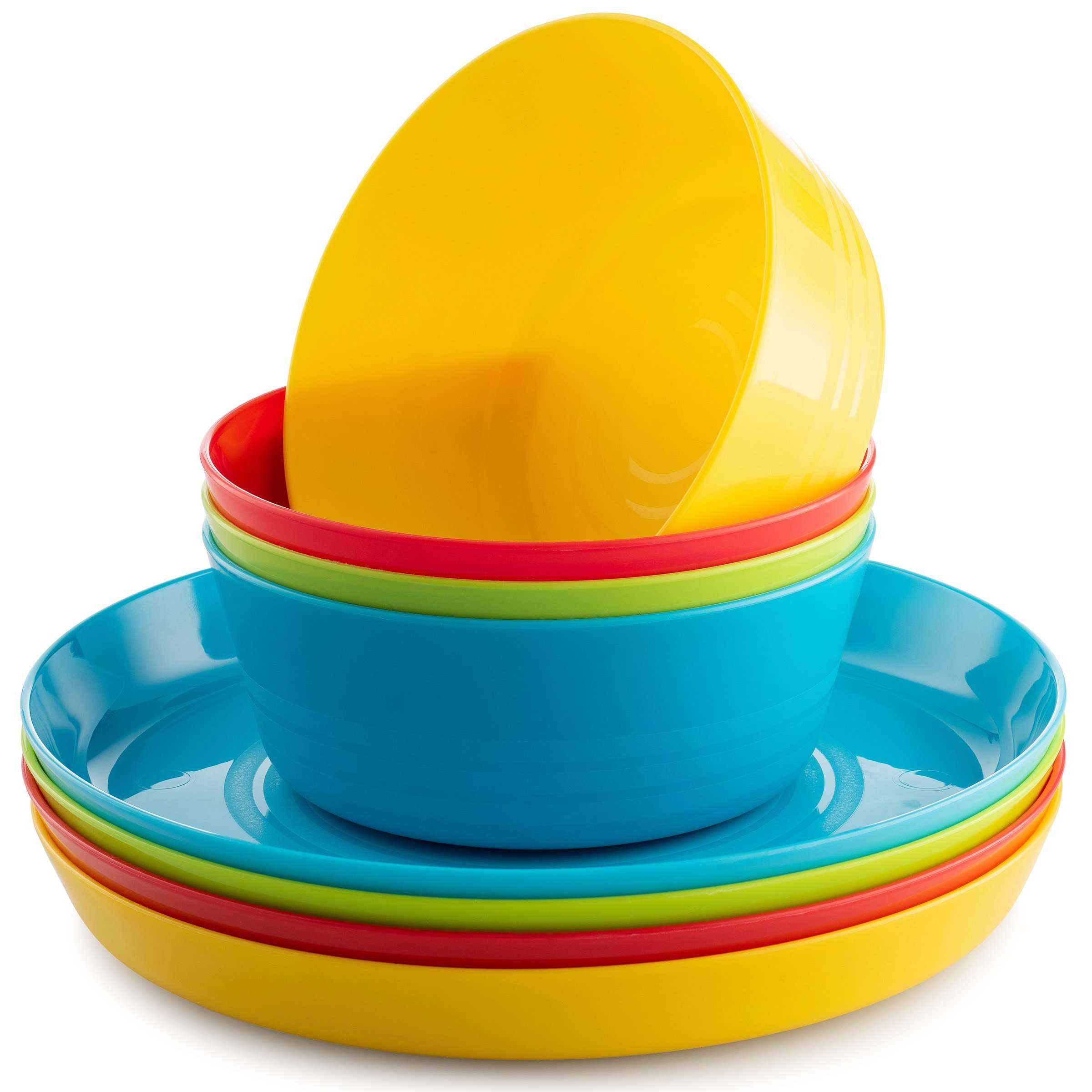 Plaskidy Kids Plastic Plates and Bowl Set - 4 Kids Bowls and 4 Kids Plates in Fun Bright Colors for Toddlers and Kids - Plastic Plates Reusable Dishwasher & Microwave Safe BPA Free for Kids & Toddler 1