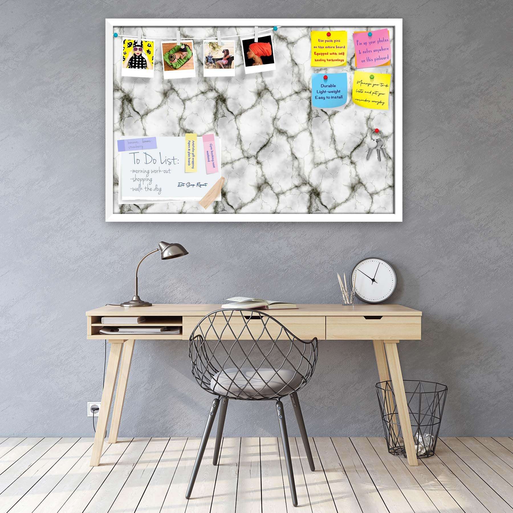 ArtzFolio Abstract Marble Art D3 | Bulletin Board Notice Pin Board | Vision Soft Board Combo with Thumb Push Pins & Sticky Notes | White Frame | 36 x 24 inch (91 x 61 cms) 2
