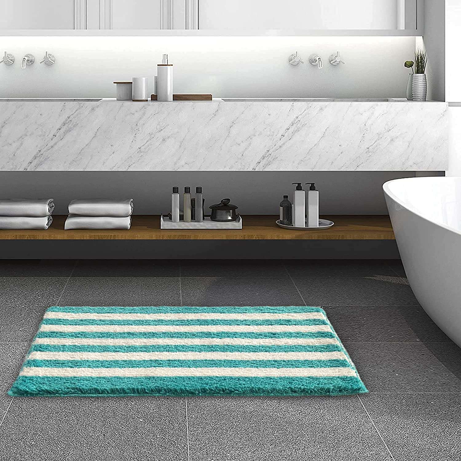 Roseate Elegance Super Soft (40x60 + 40x50 cm) Microfibre Solid 2000 GSM Mat with Contour Super Absorbent Anti Skid Mats for Bathroom/Bedroom/Kitchen/Door Mat/Floor Mat (Peacock) Pack of 2 2