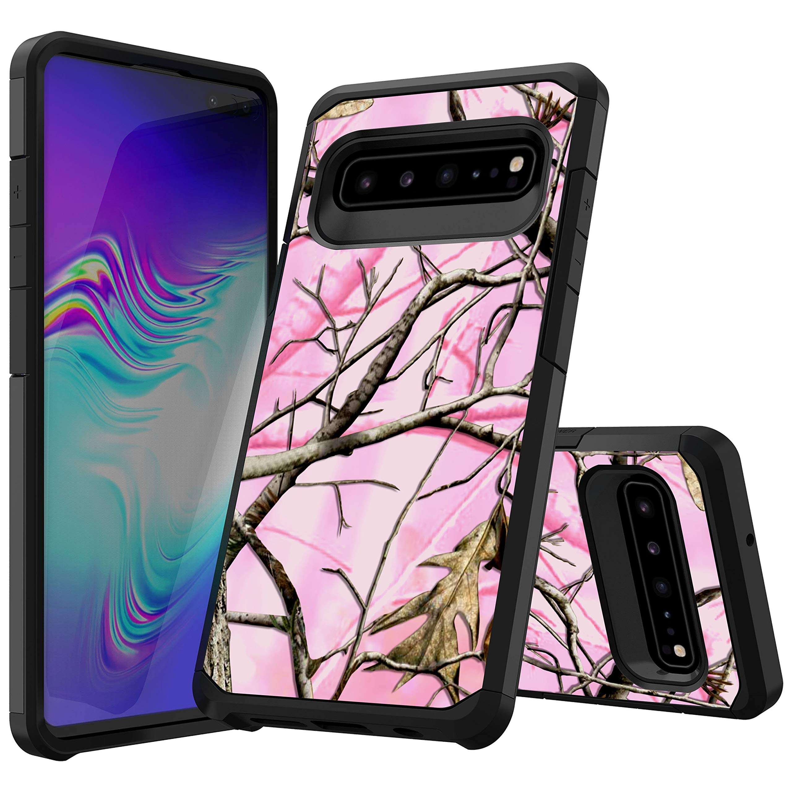 MINITURTLE Compatible with Samsung Galaxy S10 5G G977 Slim Fitted Dual Layer Protective Case - Pink Tree Camo 4