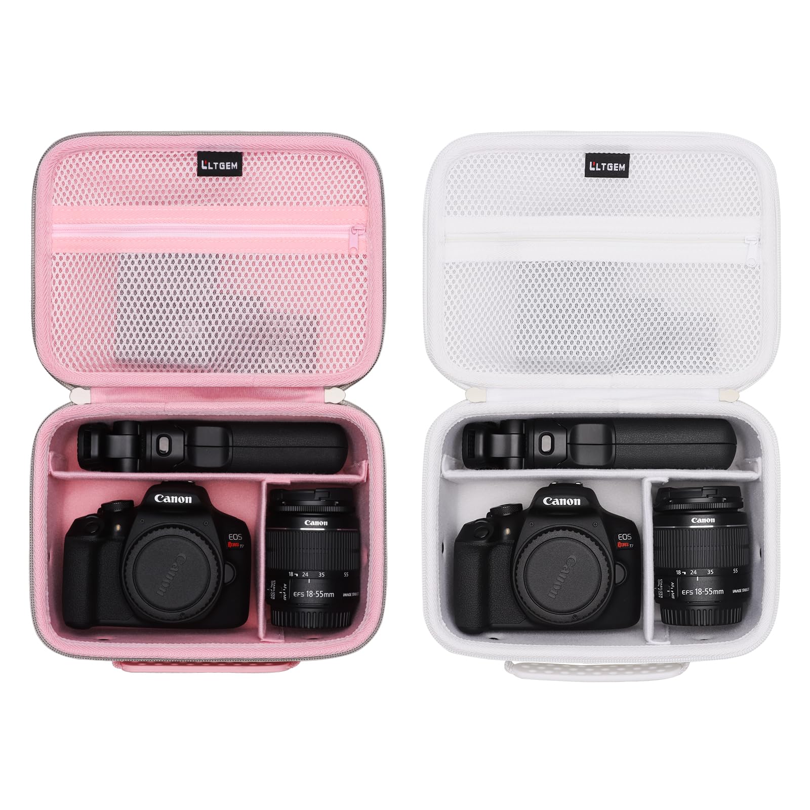 L LTGEM Camera Case Compatible with Canon EOS Rebel T7 / R100 / R50 / R5 / R6 Mark II / R7 / R8 / 90D / 5D Mark IV, Sony, Nikon DSLR Camera, Lens, Tripod, Pink & White