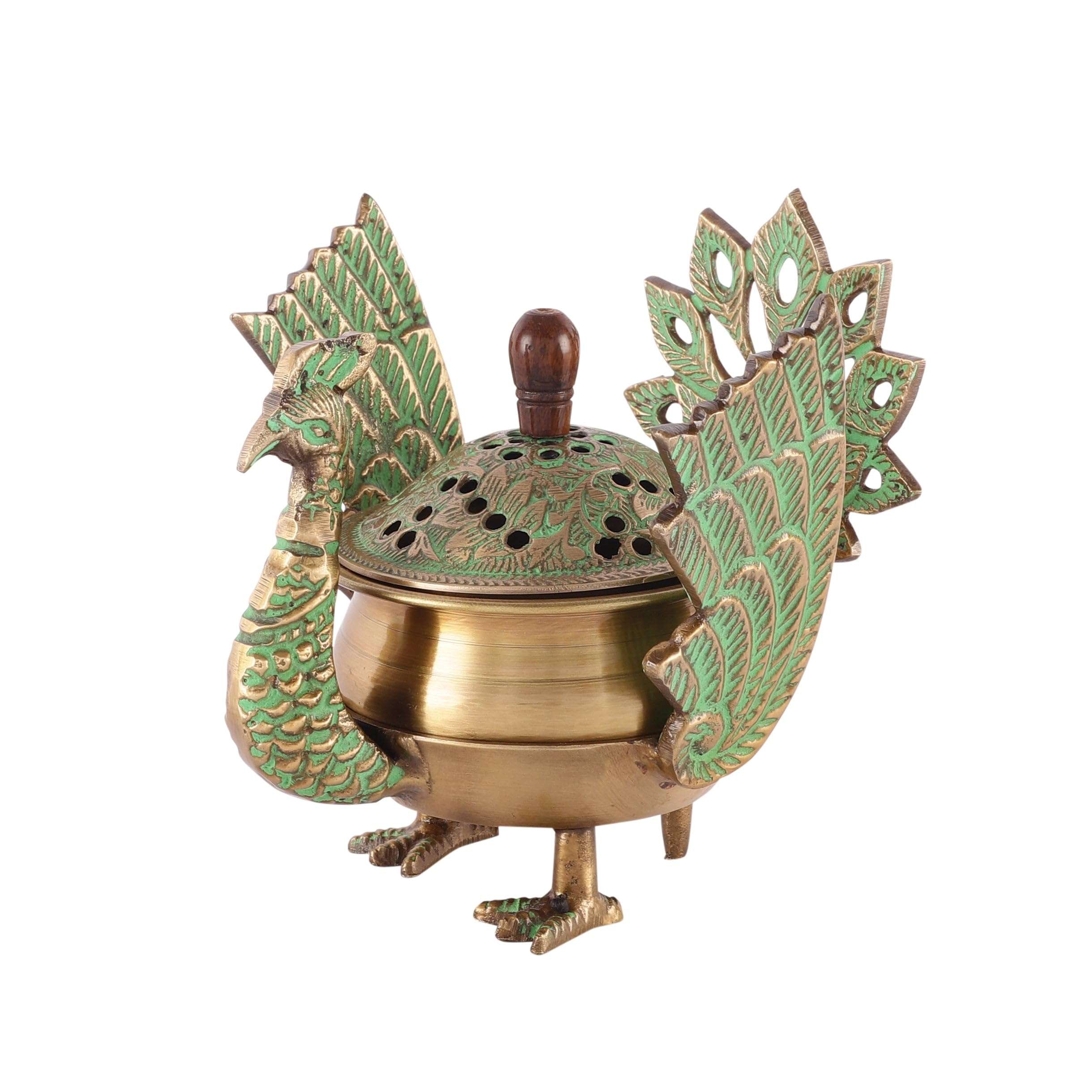 Skywalk Brass Loban Dhoop Dani with Peacock - Dhunachi Urli, Konark Lamp, Dhoop Dhuni Burner, Incense Burner for Home, Office, Puja