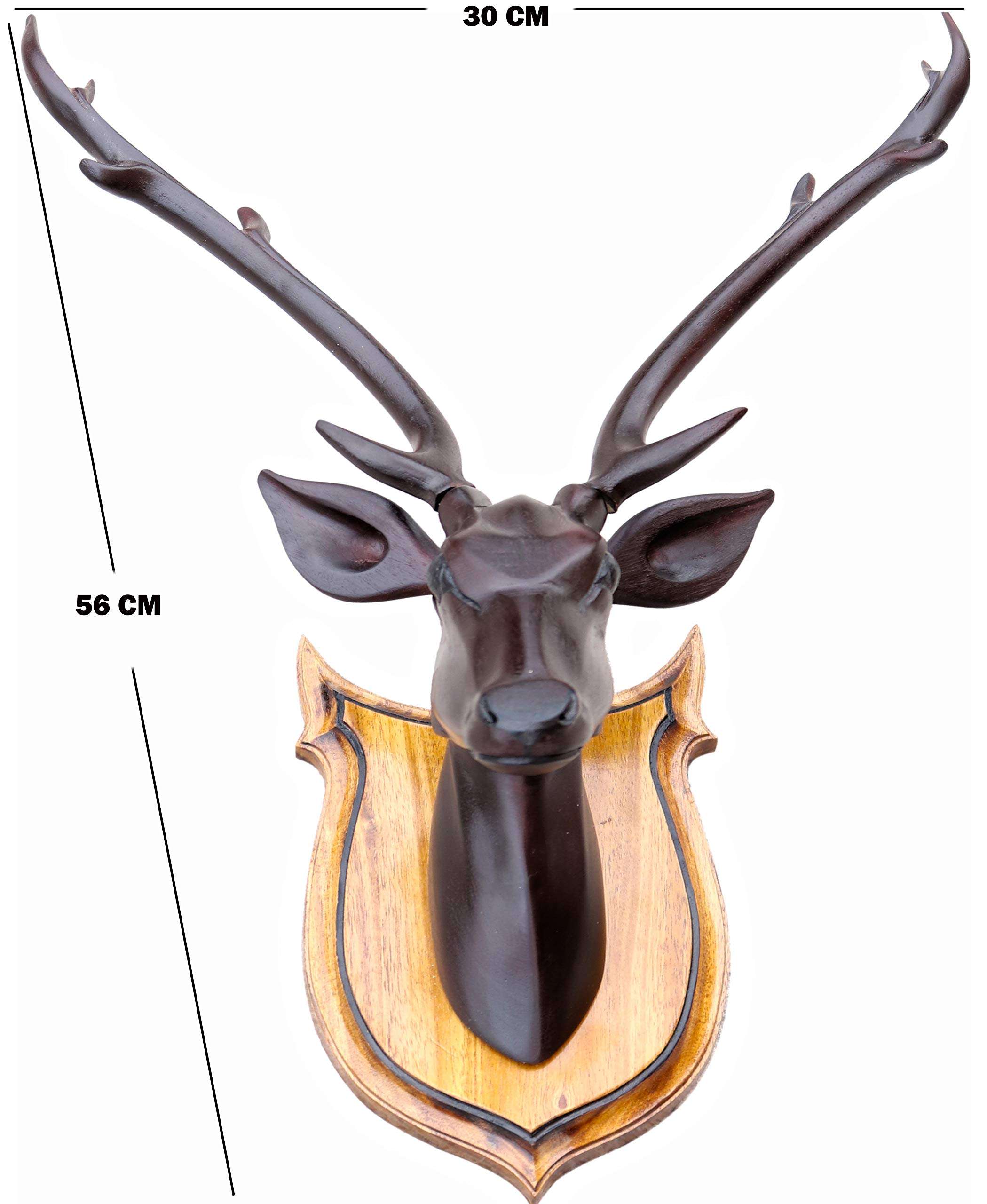 Bankura Traditional Art Center, Deer Head Long Neck Wooden Handmade Showpiece Wall Mounted and Wall Hanging Hook Home Decor 56cm, Black 3