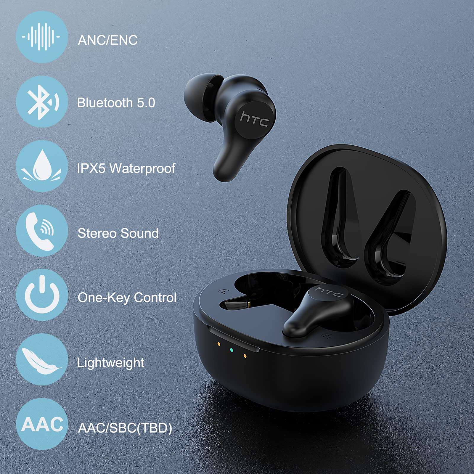 HTC True Wireless Earbuds Plus - ANC, Active Noise Cancellation IPX5 Water Resistant Bluetooth 5.0 with ENC, Stereo in-Ear Touch Control Earbuds 6