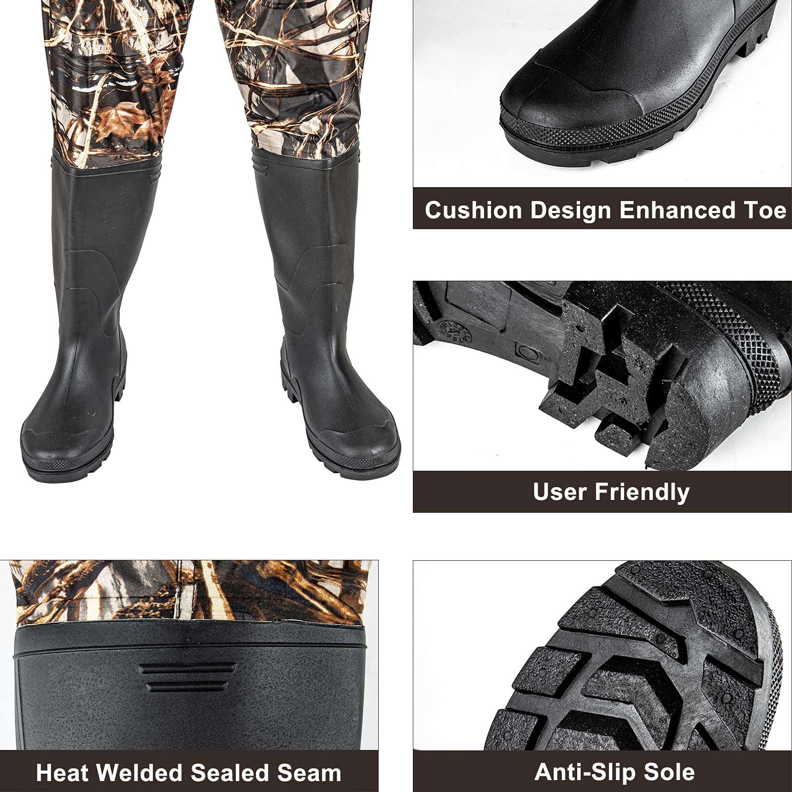 Night Cat Fishing Waders for Men Women Waterproof Hunting Chest Wader with Bootfoot Belt Breathable Lightweight Camouflage Size 7 4