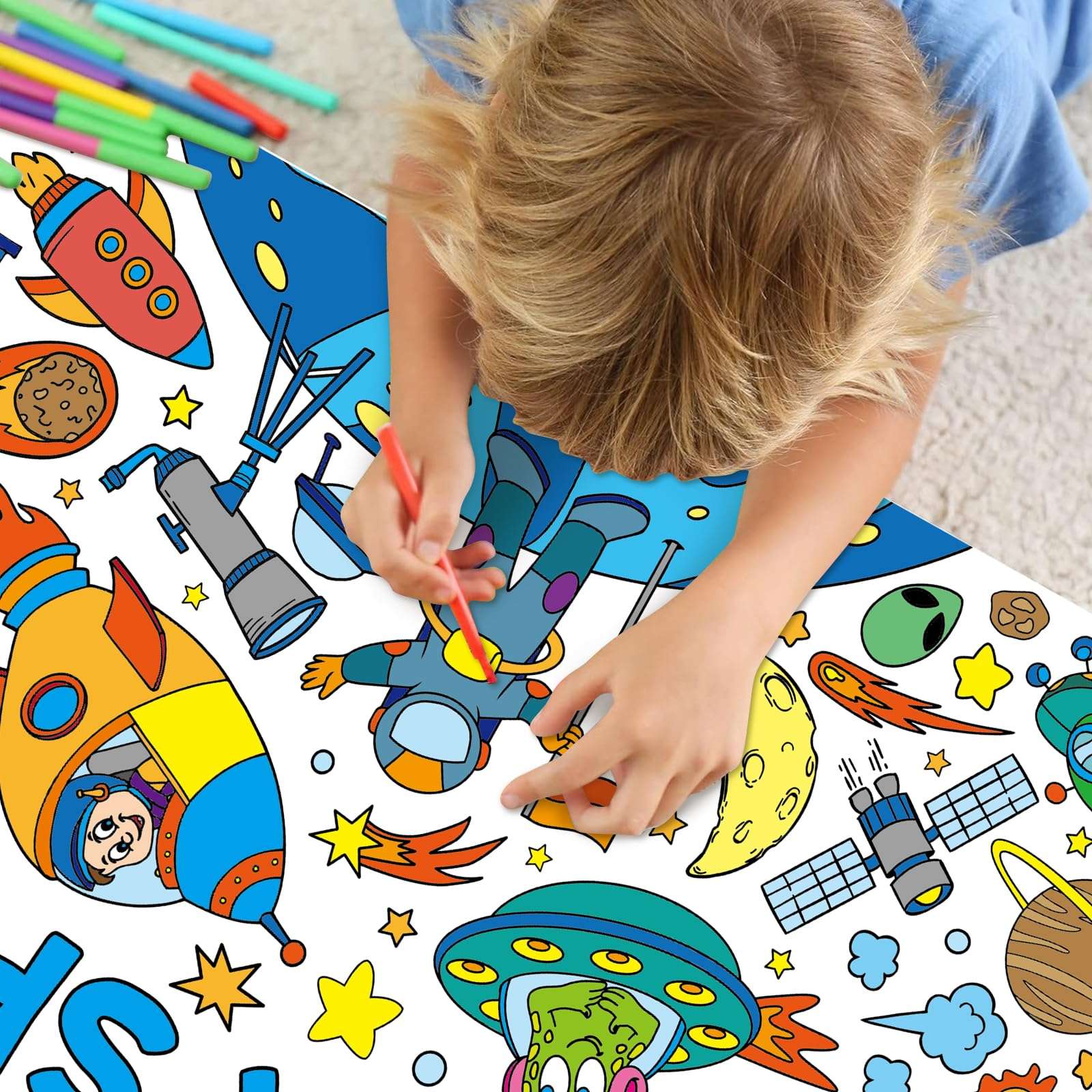 Outer Space Giant Coloring Poster for Kids 30 x 72 Inch, Space Large Coloring Poster Tablecloth, Outer Space Themed Color-in Activities Games for Kids School Classroom Home Party Supplies Decorations 5