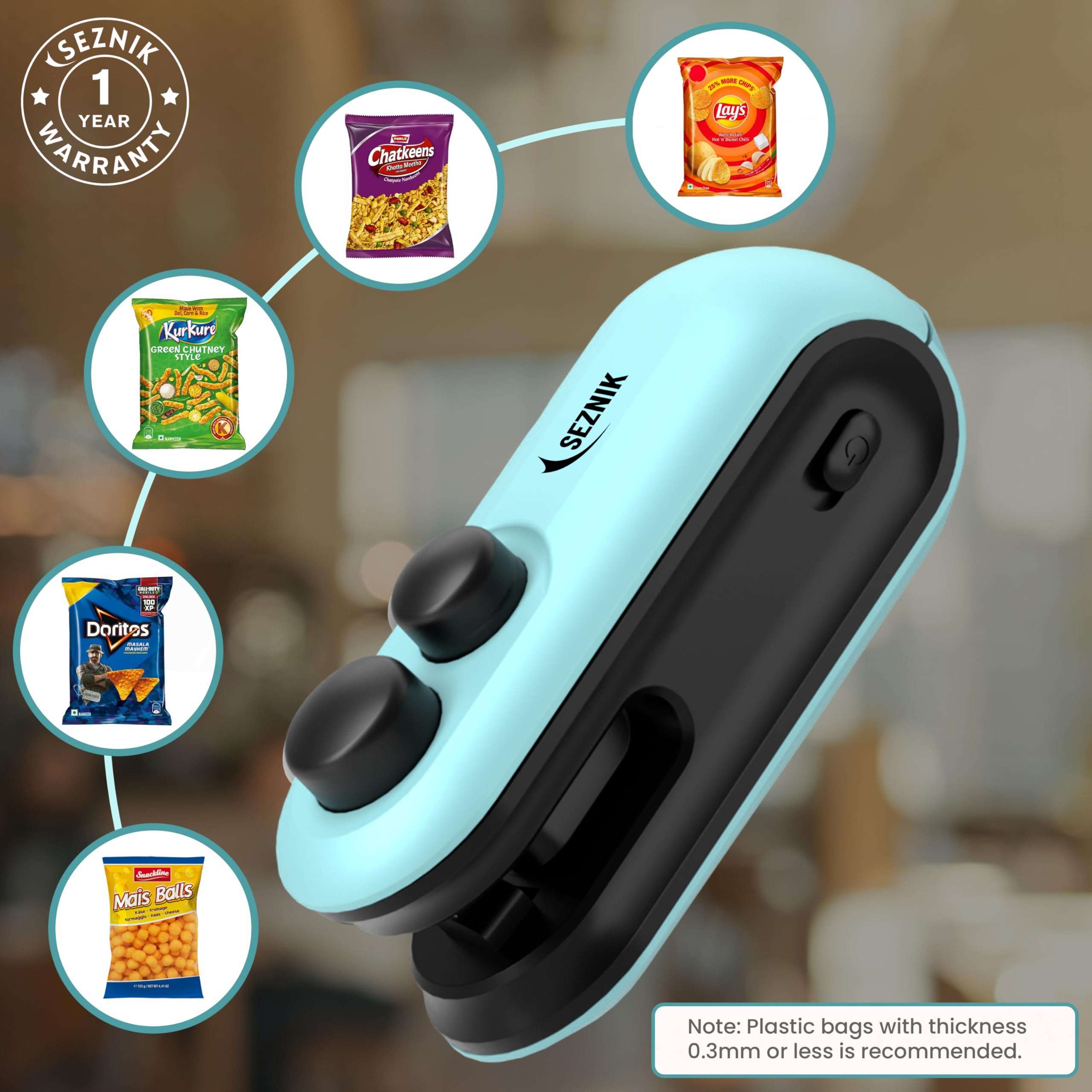 Seznik Sealing Machine for Food Packets - Portable Handheld Sealing, Snacks, Chips, Fresh Storage - Mini Sealing Machine, 1 YEAR Warranty (Dark Blue) 4
