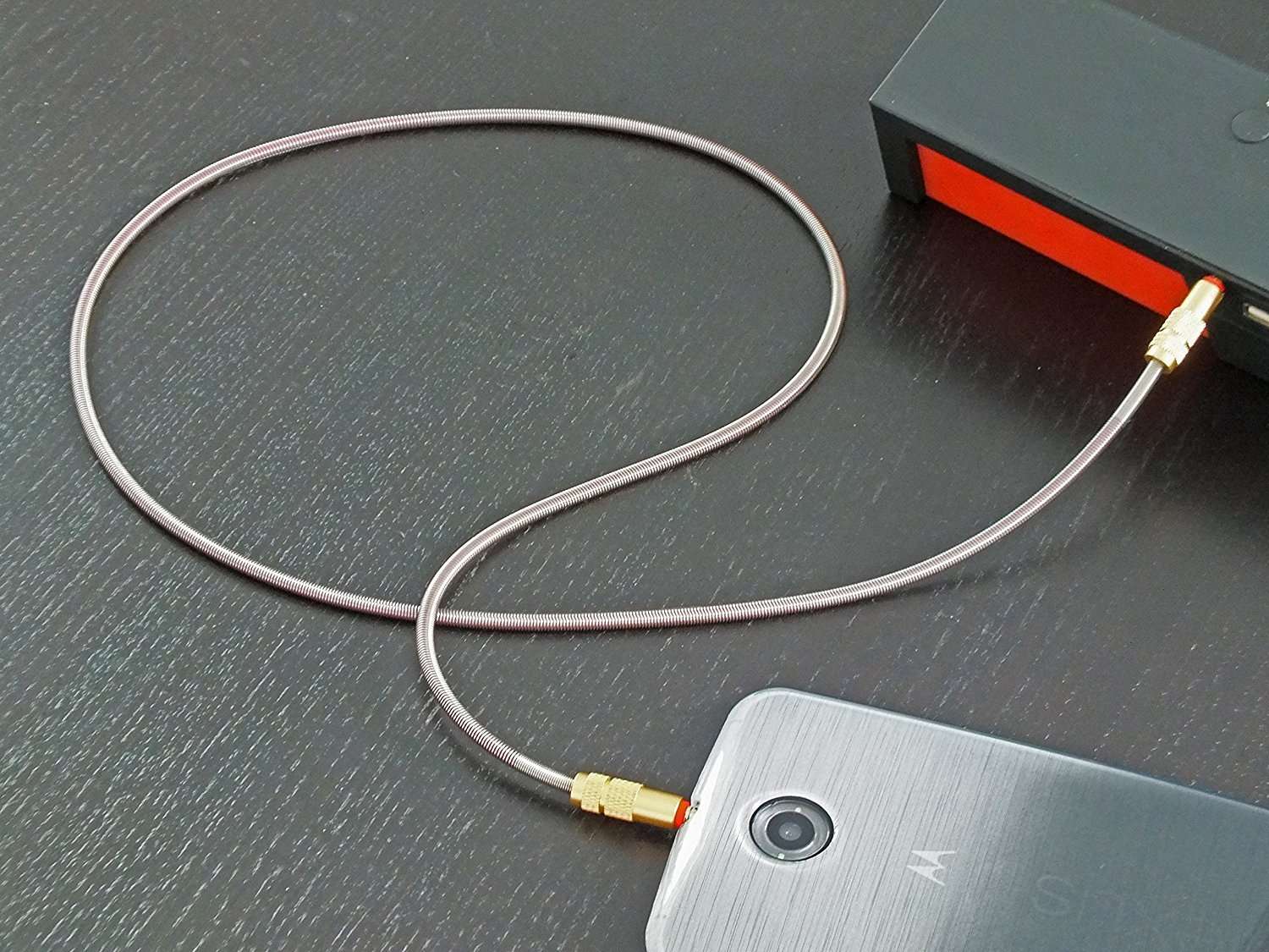 Lilware Set of 2 Metal Braided Audio 3.5mm Cables with Metal Plated Jack - 3.5mm to 3.5 mm 2.6 FT (80 CM) Audio AUX Cord - Silver 6