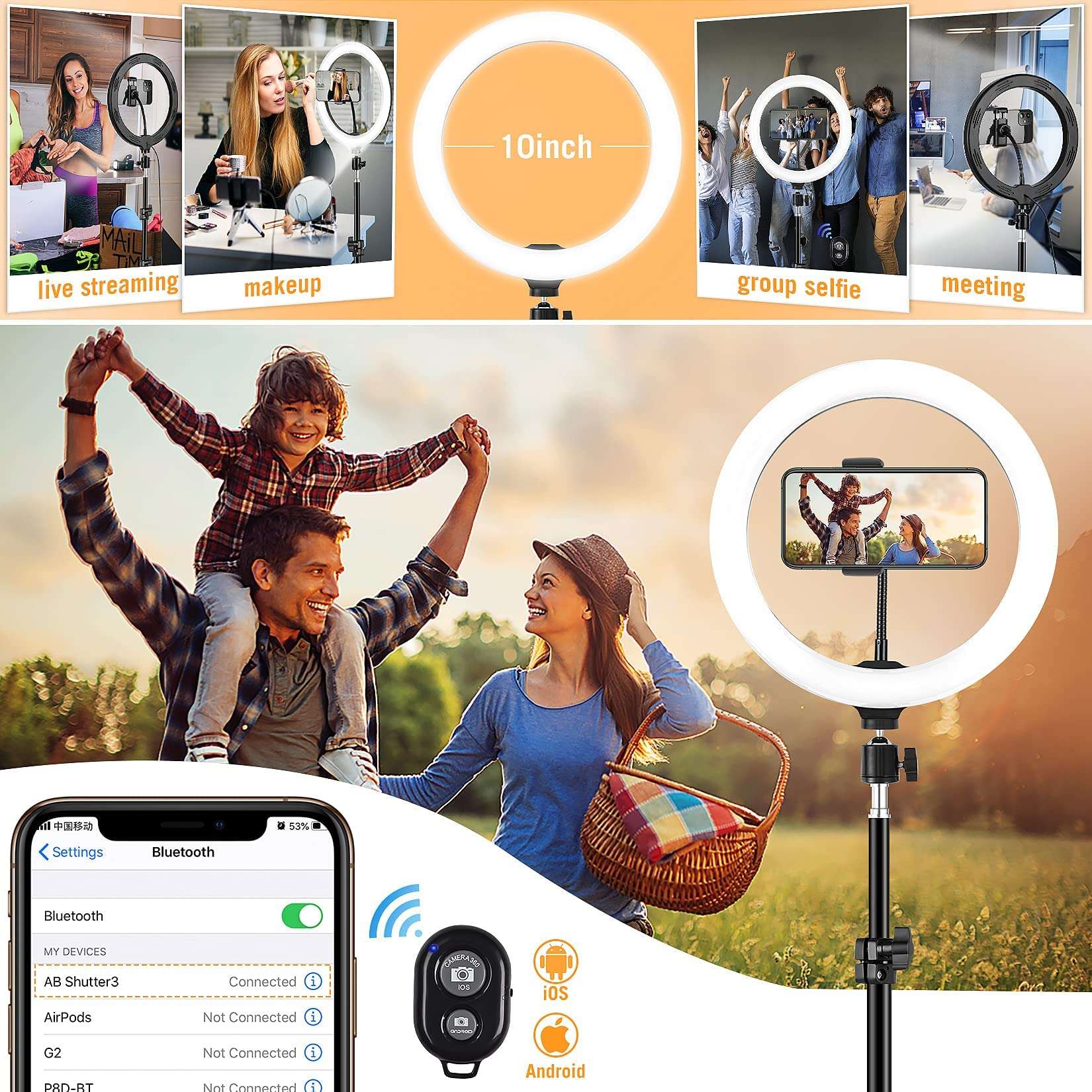 12" Ring Light with 57" Floor/7" Desk Stand and 2 Phone Holders, Selfie Ring Light for Computer/Phone/Laptop/Webcam 4