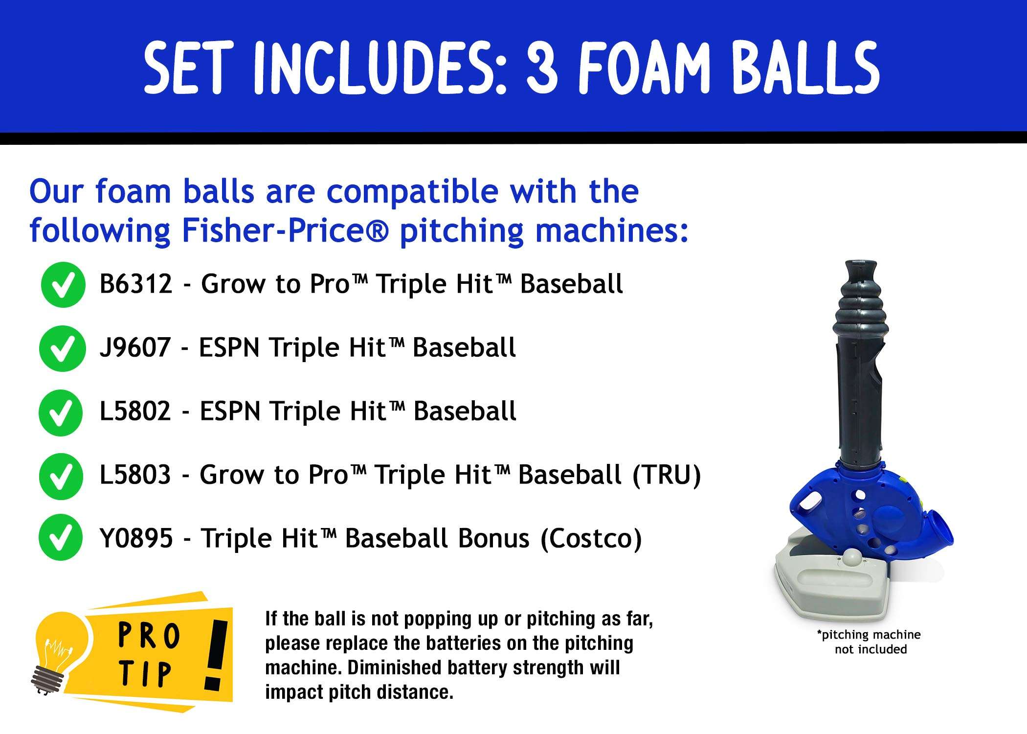 3 Pack Soft Baseballs for Kids - Compatible w/Fisher-Price Triple Hit Pitching & Tball Set | Perfect T Balls for Toddlers & Beginners 2