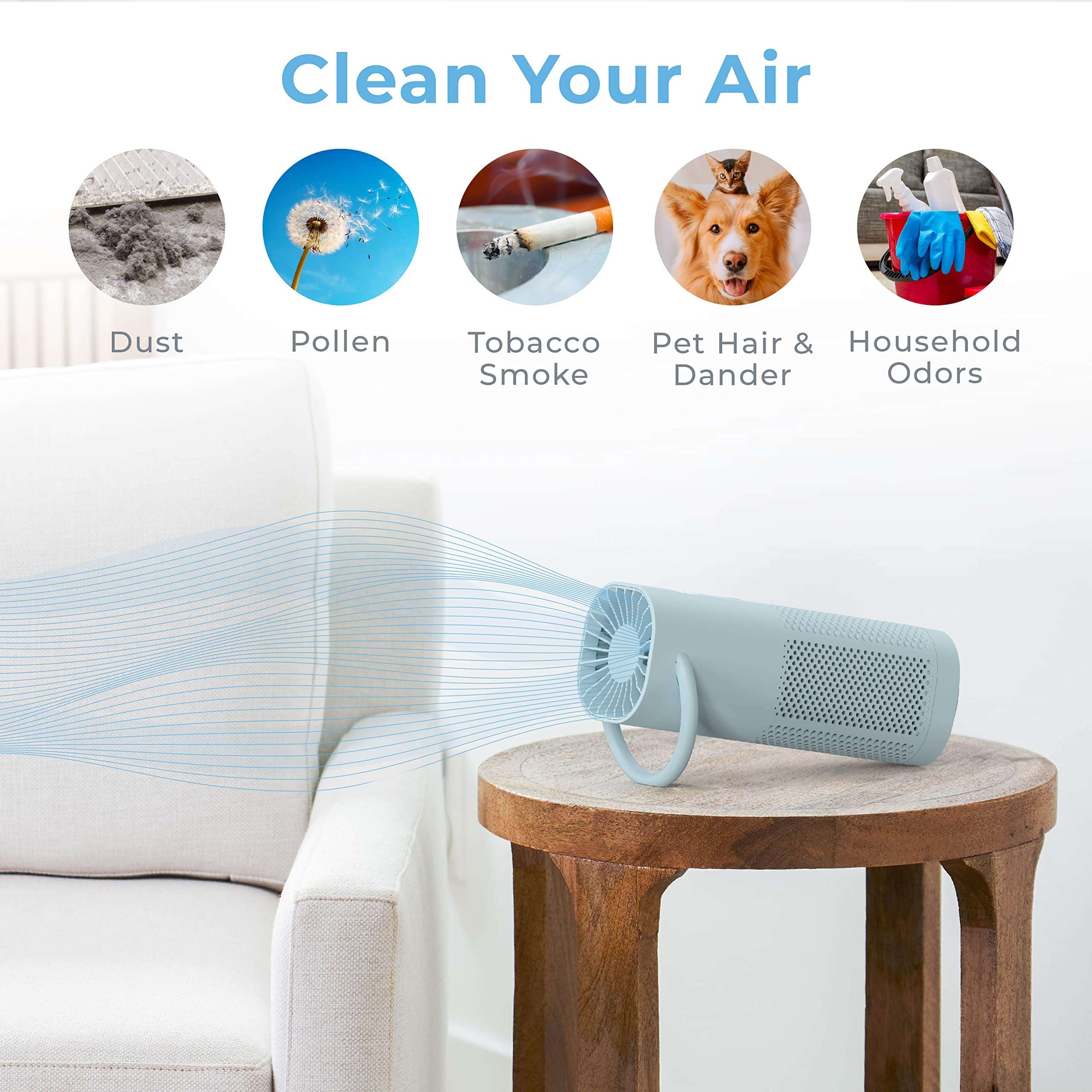 Pure Enrichment® PureZone™ Mini Portable Air Purifier - Cordless True HEPA Filter Cleans Air & Eliminates 99.97% of Dust, Odors, & Allergens Close to You - Cars, School, & Office (Starlight Blue) 4