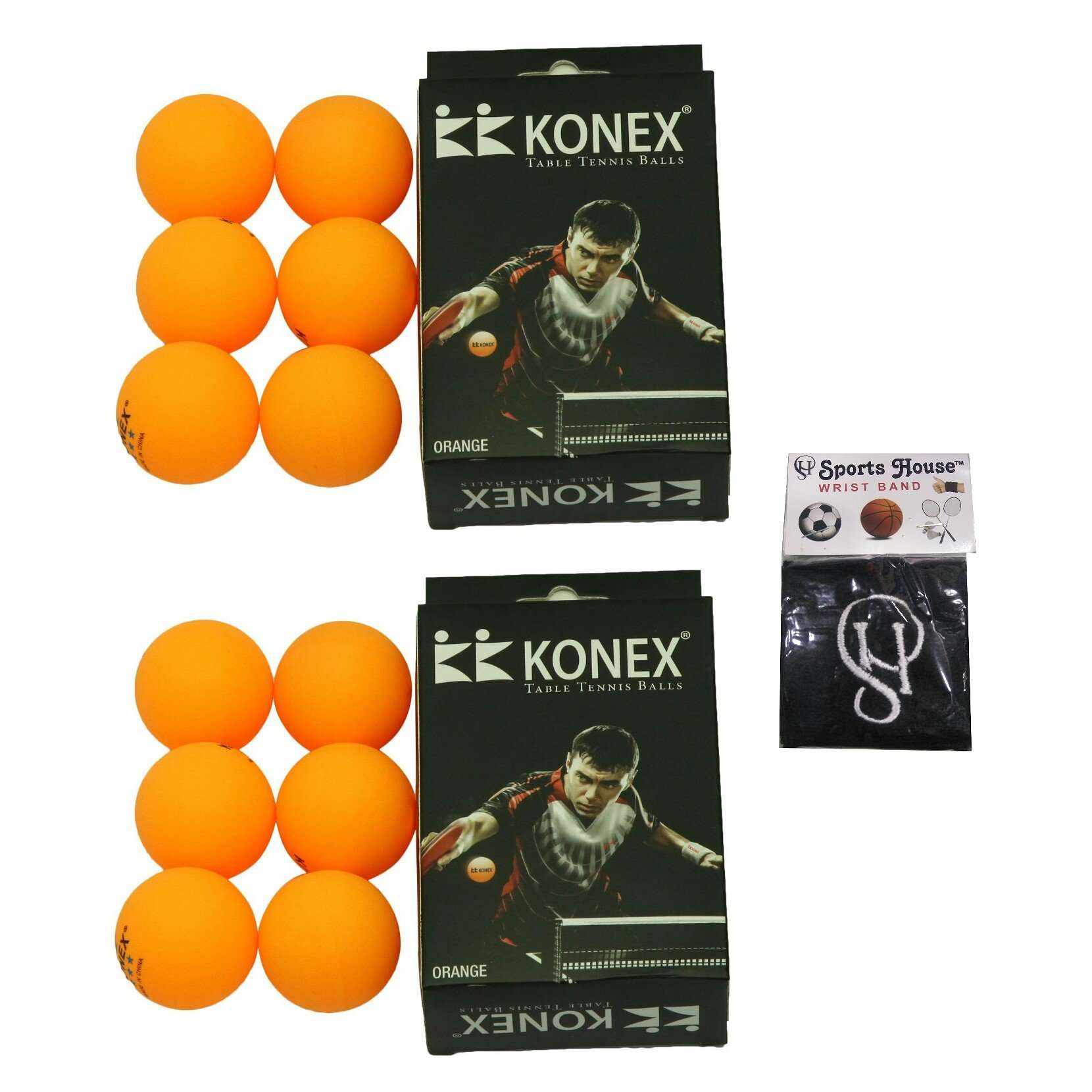 KONEX Cotton Table Tennis Ball with SportsHouse Wrist Band, Yellow - Pack of 12 Standard Size 1