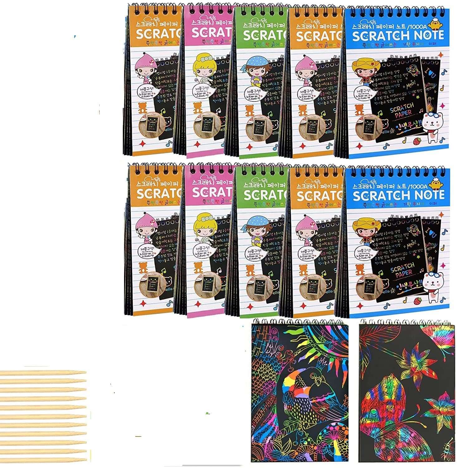 Velocious® Rainbow Scratch Art Note Pads – 10-Pack, 10 Pages Each, 5.5" x 4" Magic Drawing Books for Kids, Travel Activity, Arts & Crafts