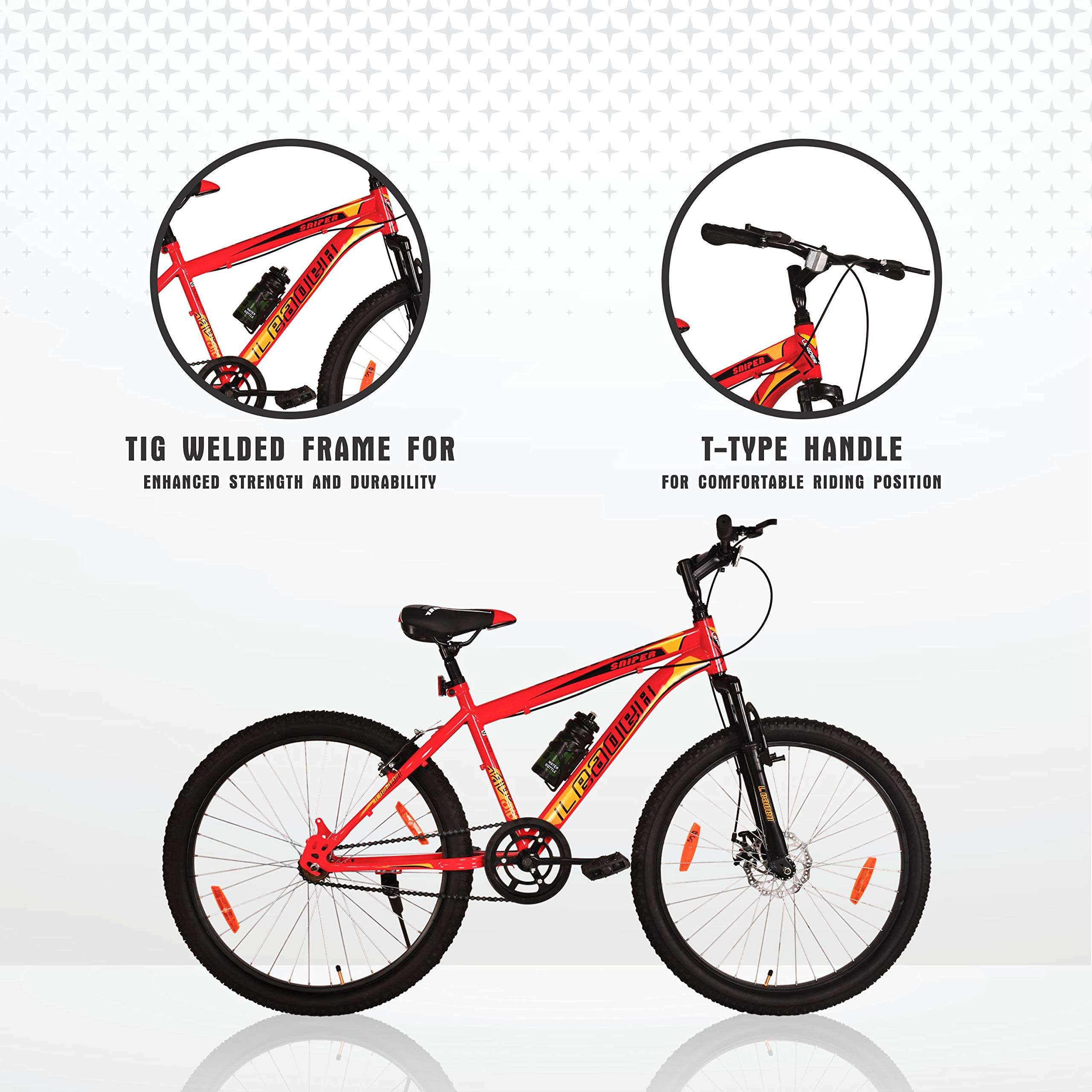 Leader Sniper MTB 24T with Front Suspension and Disc Brake Single Speed for Men - Red/Black. Ideal for 10 + Years, 16 Inches 5