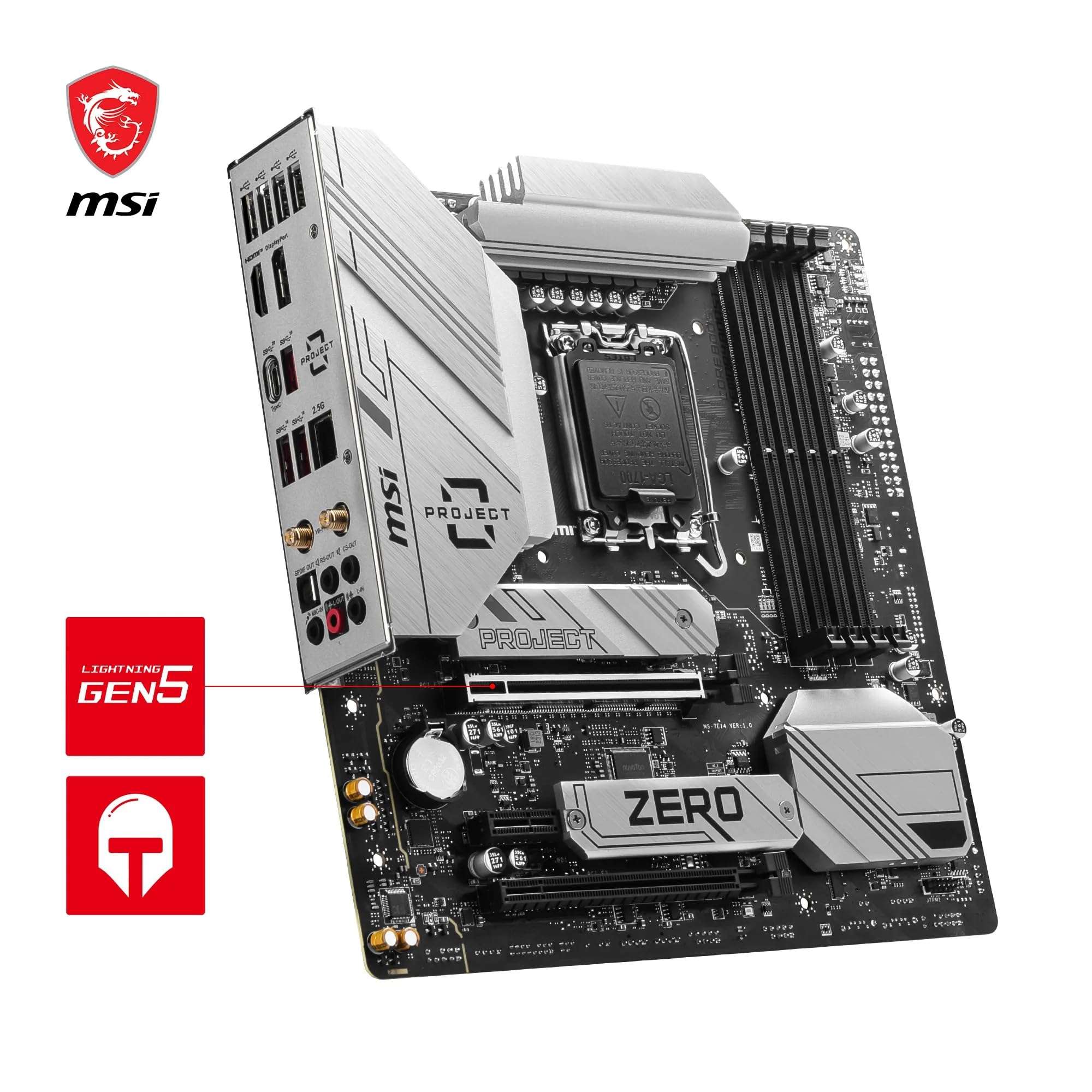 MSI B760M Project Zero, Back-Connect Micro-ATX - Supports 14th/13th/12th Gen Intel Core Processors, LGA 1700-75A DrMOS VRM, DDR5 Memory Boost 7800+MHz/OC, PCIe 5.0 x16, 2 x M.2 Gen4, Intel Wi-Fi 6E 6