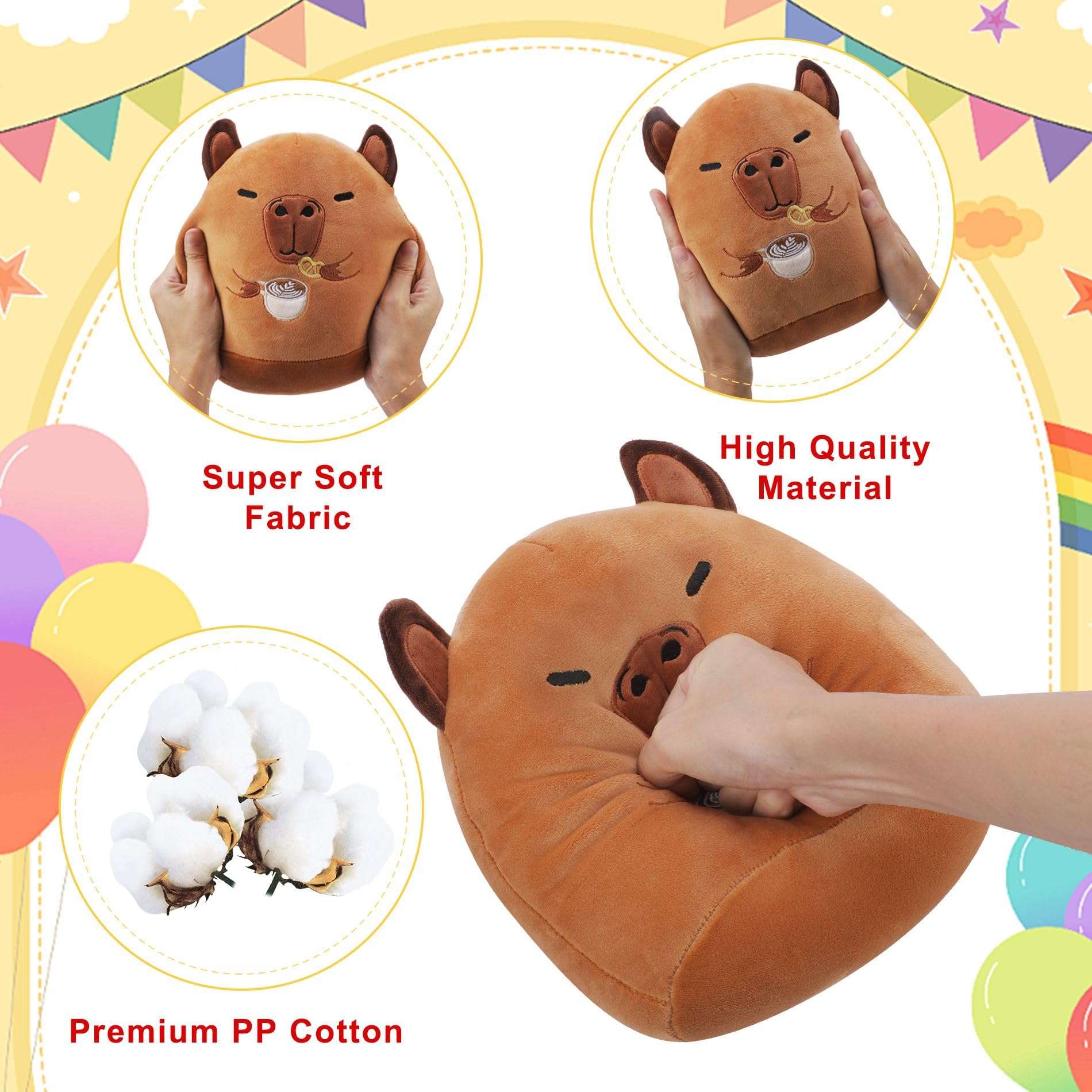 NIUBEHOHO Capybara Plush Coffee Lover's Gift - Capybara Stuffed Animal Pillow for Kids, Mother's Gift with Free Mesh Bag Greeting Card 6
