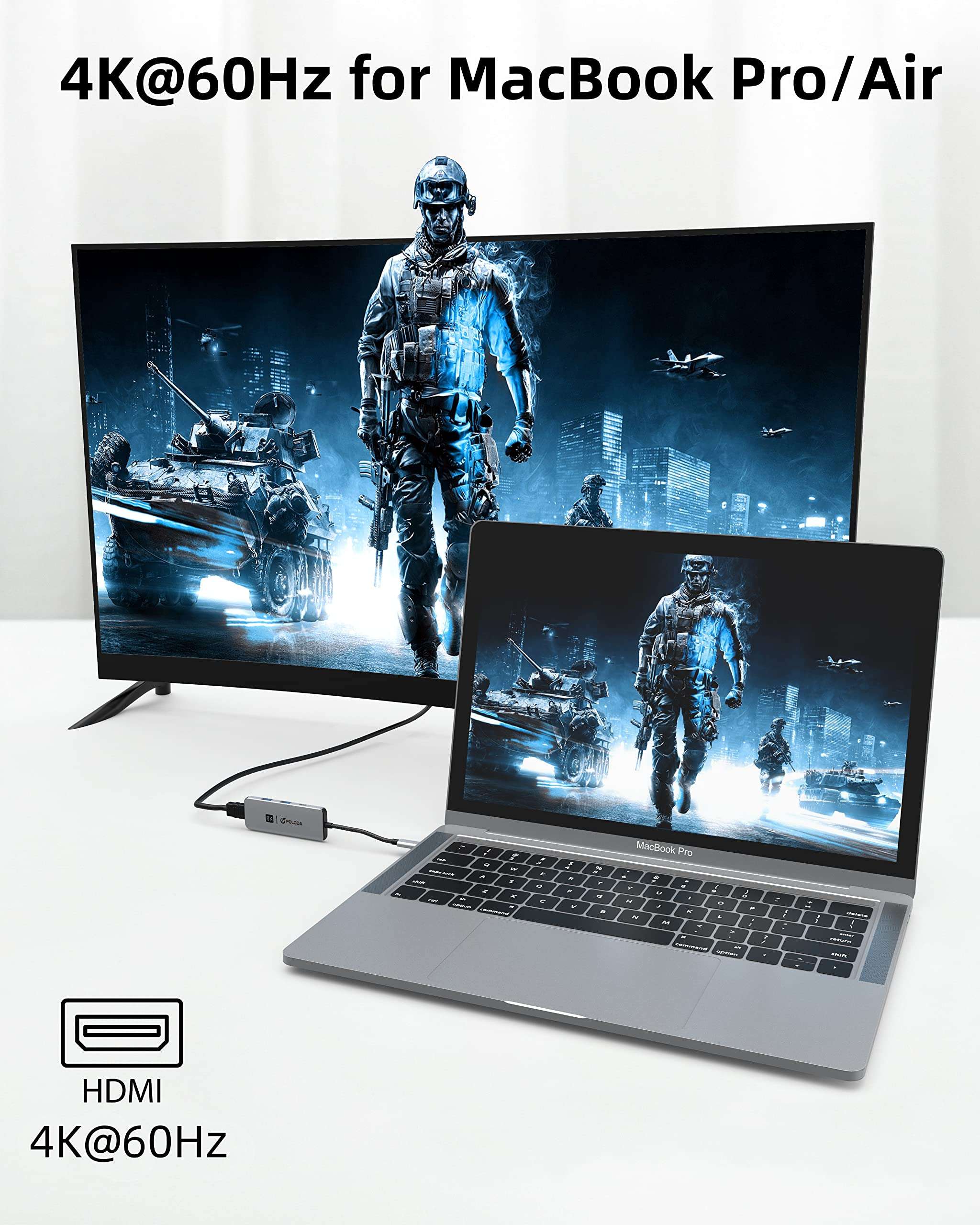 8K USB C HDMI Hub, Steam Deck Dock, USB C Adapter with 8K@30Hz, 4K@120Hz/60Hz/30Hz Ultra HDR Display, PD 100W, USB 3.0 * 2 for Steam Deck, MacBook Pro, Laptop with Thunderbolt4/3, Type C Connector 3