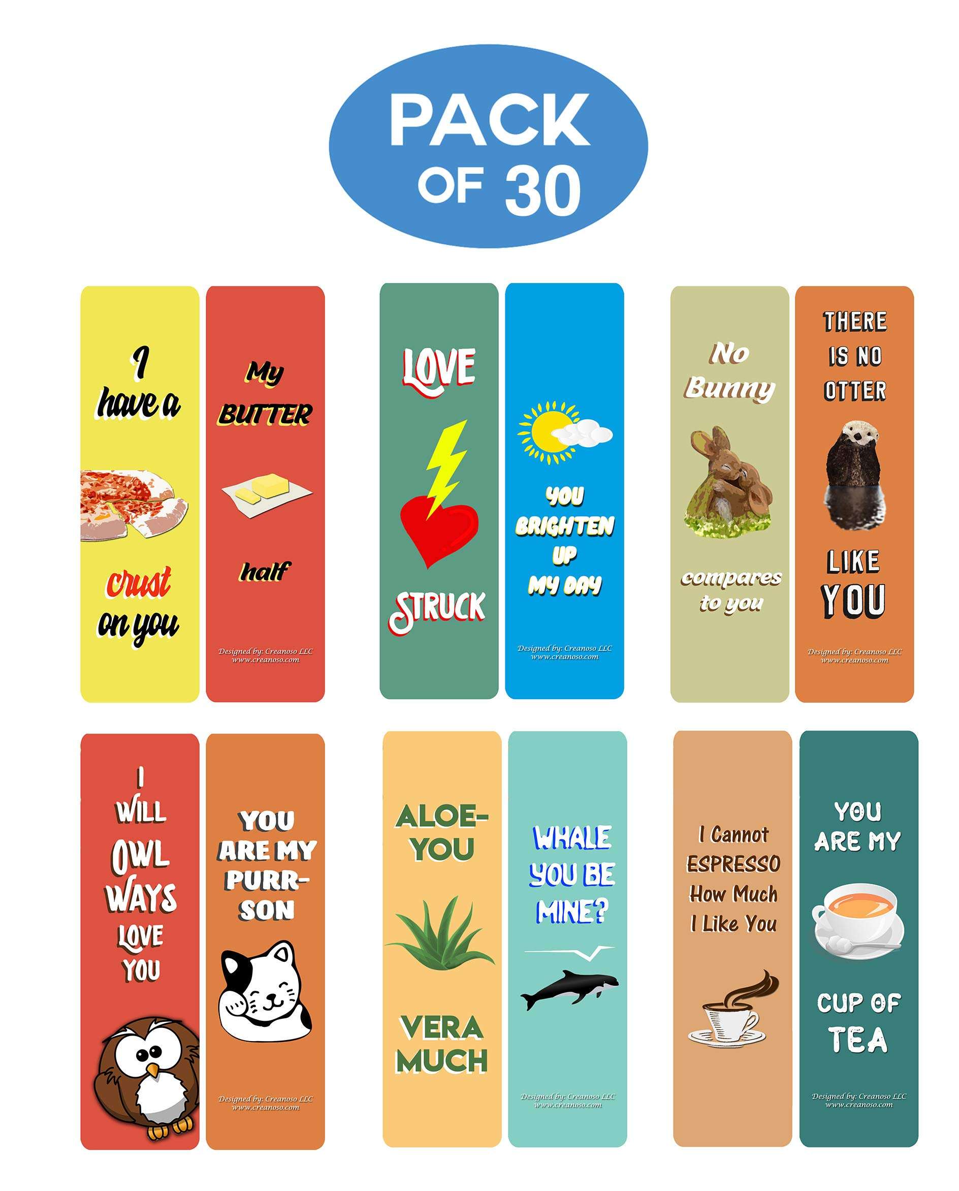 Creanoso Love Puns Bookmarks (30-Pack) – Stocking Stuffers Gift for Men, Women, Adult, Teens, Boys & Girls – Party Favors Supplies – Rewards Gifts – Premium Gift Set – Corporate Giveaways 3