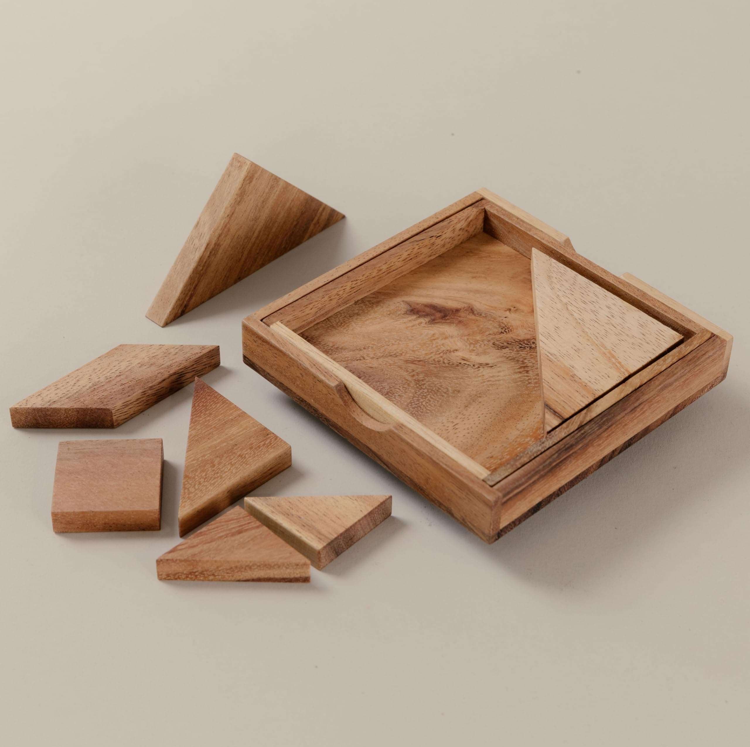 Premium Wooden Tangram - Luxury Wooden Brain Teaser Block for Kids & Adult - Wood Block Puzzle - Logic Puzzle - STEM Montessori Educational Sensory Toys for All Ages 3