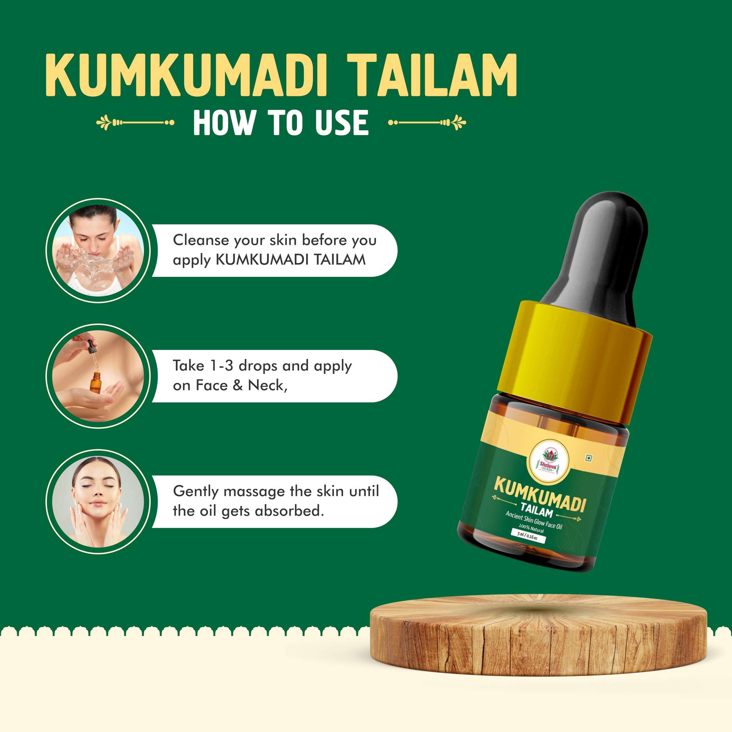 SHRAVNI HERBS Ayurvedic Kumkumadi Tailam Oil Ancient Blends with a Modern Touch 100% Natural Oil, Ancient Skin Glow Face Oil, Milk and Herbs (5ml) 4