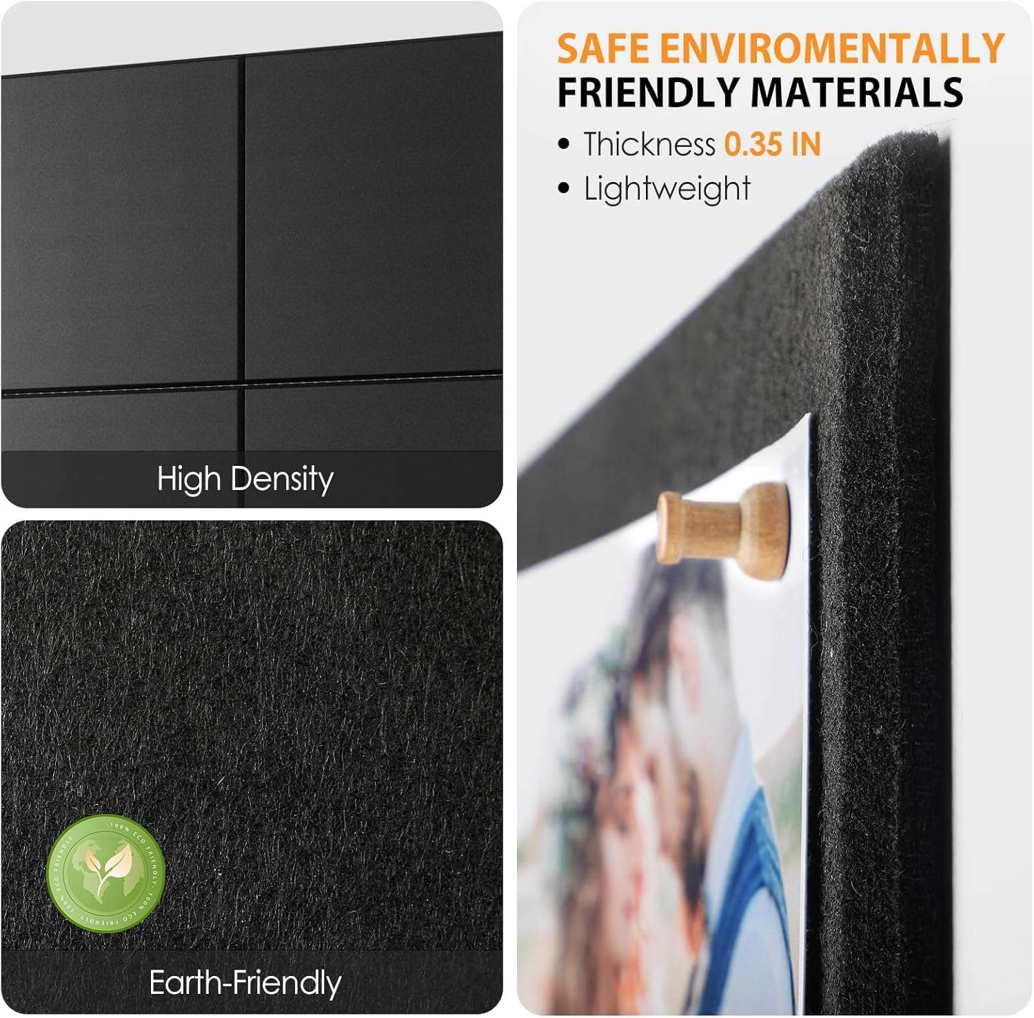 Fennec Mart Large Felt Bulletin Board 30x30cm Self-Adhesive Message Boards with 50 Pushpins, Decorative Felt Wall Tiles for Home, Office & School Notice Display (Black 4 Pcs) 6