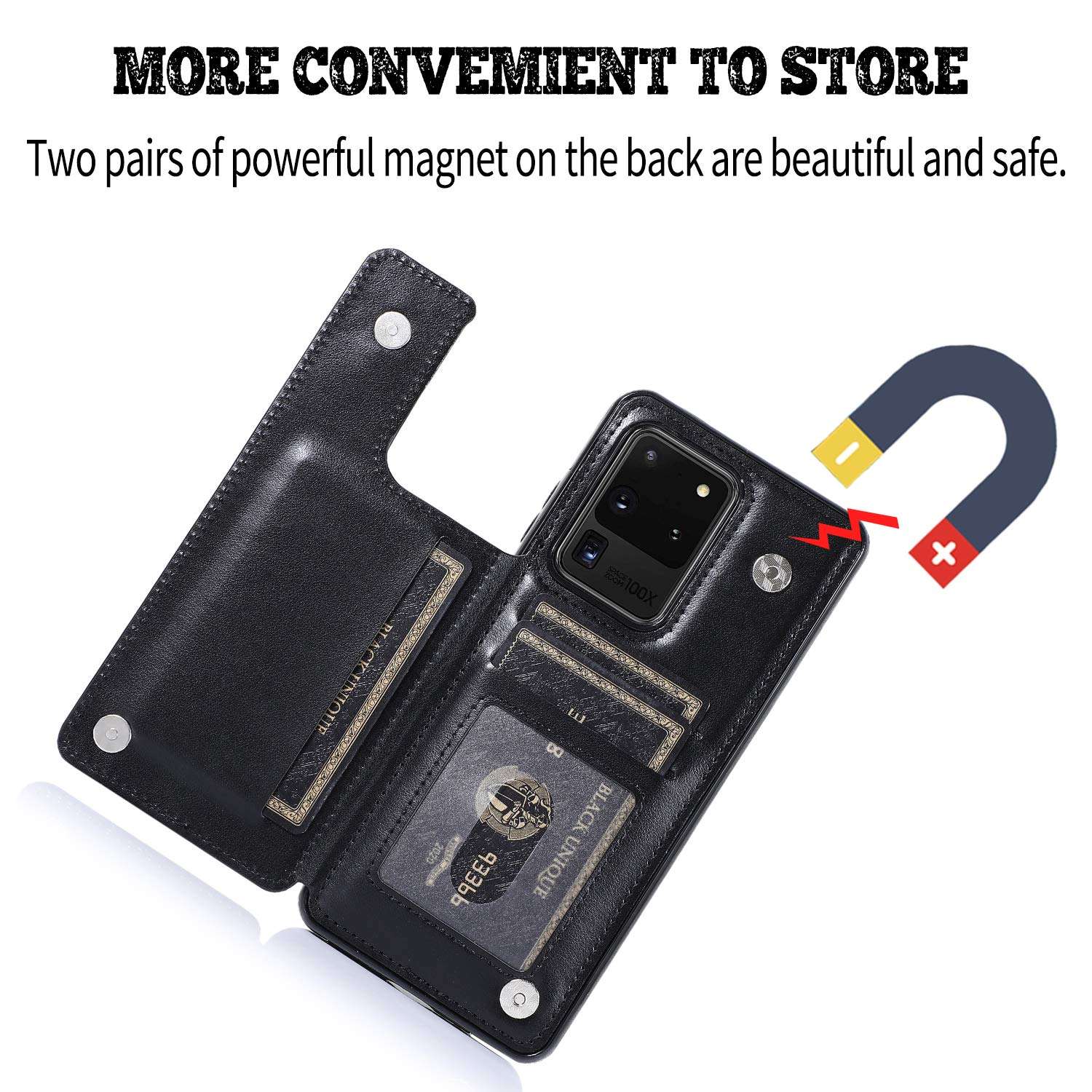 FengXinZi Compatible with Samsung Galaxy S20 Ultra/5G 2020 Wallet Case with Card Holder, Premium PU Leather Kickstand Credit Card Slots Anti-Scratch Shockproof Protective Magnetic s20ultra5g Black 4