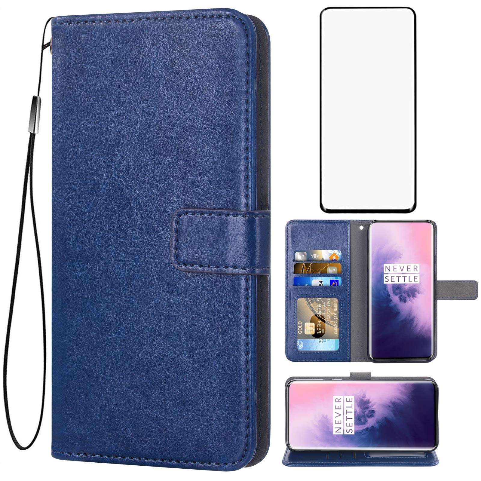 Asuwish Compatible with OnePlus 7 Pro Wallet Case Tempered Glass Screen Protector Flip Cover Card Holder Cell Accessories Phone Cases for OnePlus7Pro 5G One Plus 1+7 1Plus OnePlus7 One+ 1 + Black 1