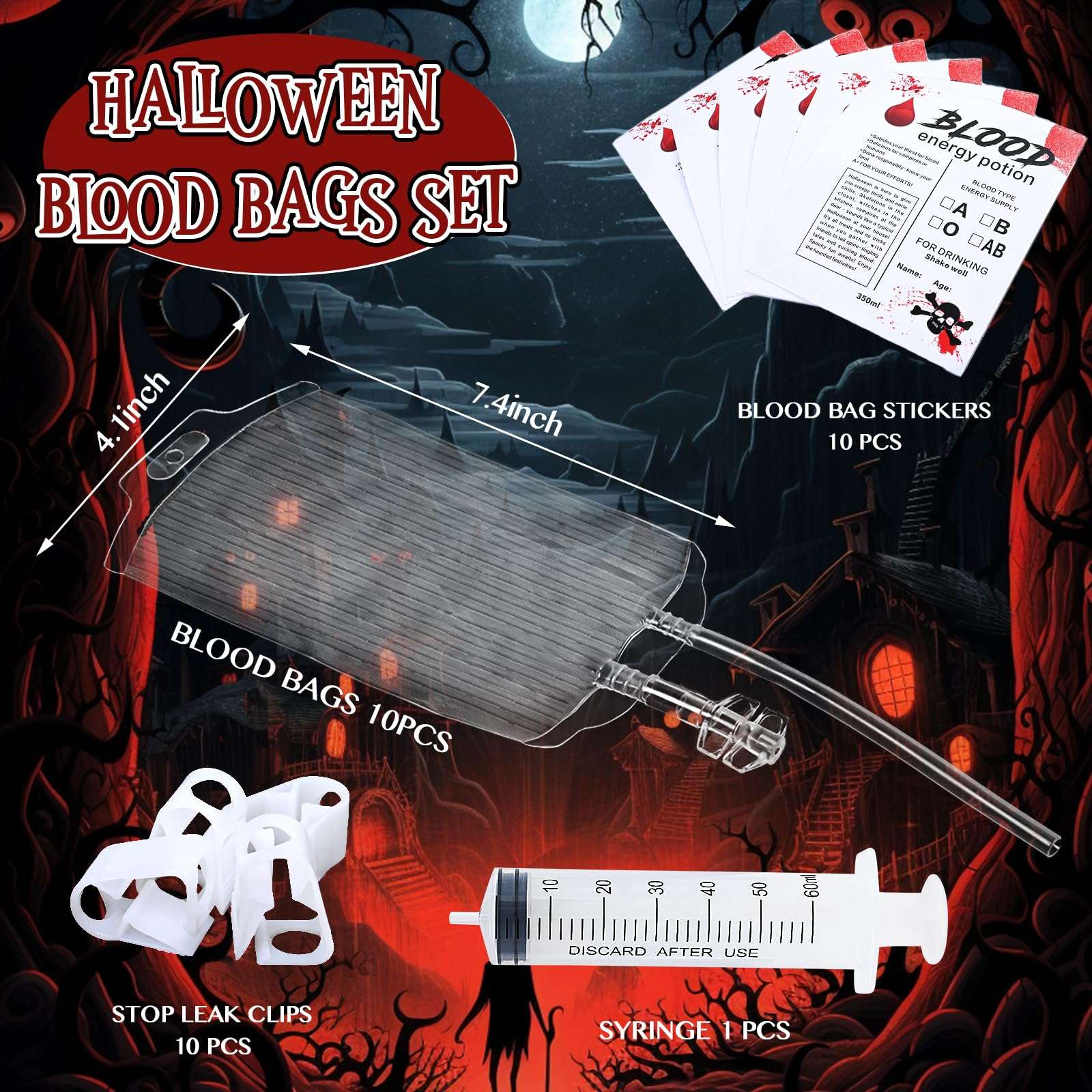 Halloween Blood Bags: 10pcs Halloween Blood Bags for Drinks, IV Bags for Halloween Party decorations, Blood Bags for Halloween, Vampire Themed Parties and Masquerade, Nurse Graduation Party Props 4