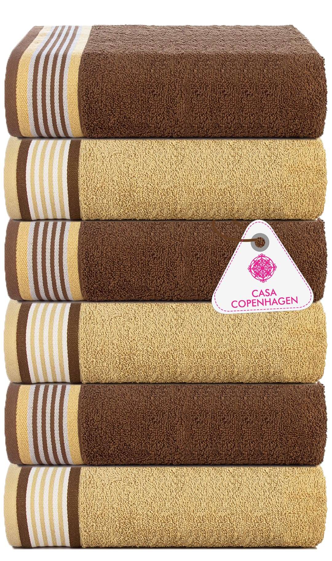 Casa Copenhagen Germany Design - He & She Collection 100% Super Soft Cotton 6 Piece Hand Towels Set (Size : 40 x 60 cm) - Brown & Beige 1