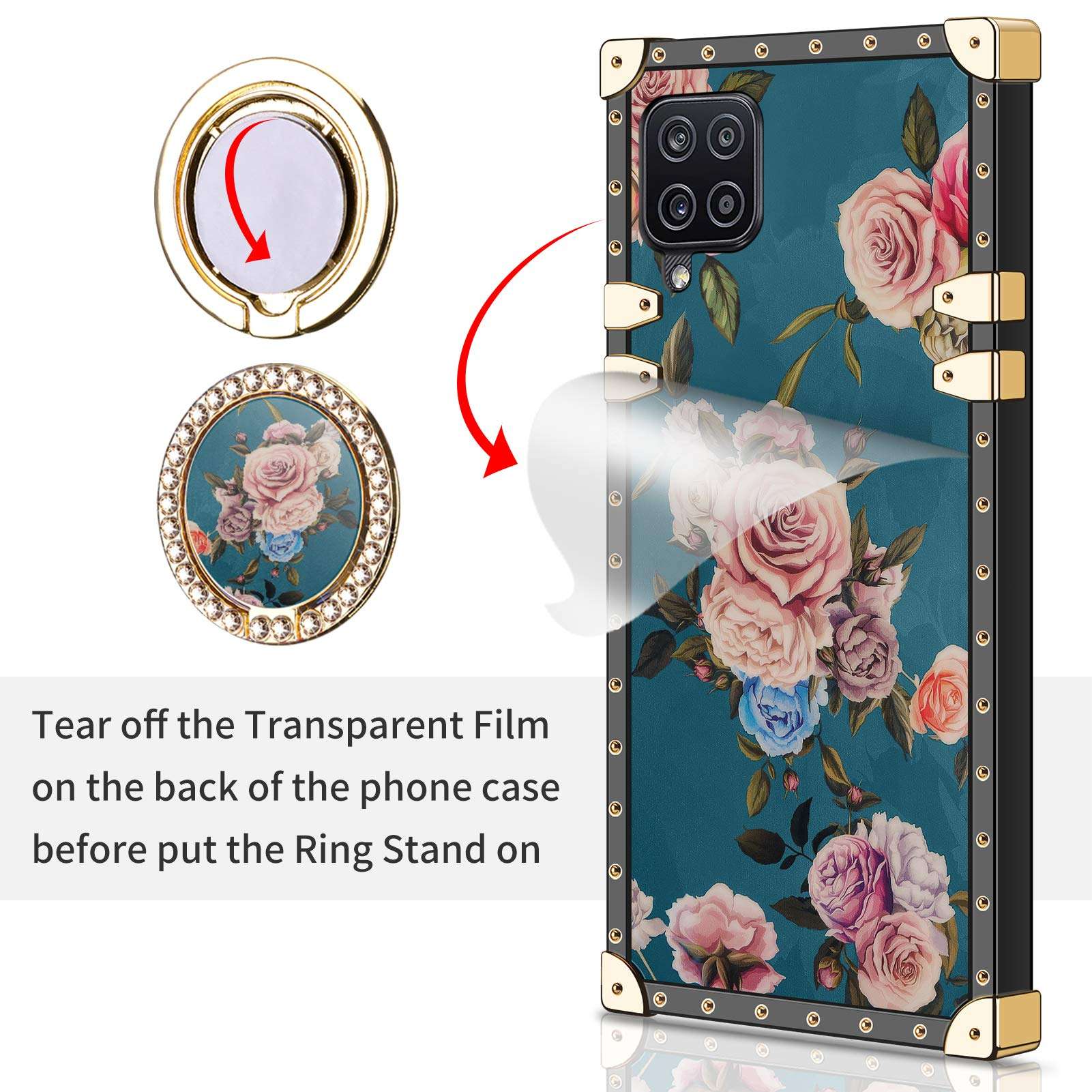 HoneyAKE Case for Samsung Galaxy A12 5G Case with Kickstand Women Girls Soft TPU Shockproof Protective Heavy Duty Cushion Reinforced Corner Case Compatible with Samsung Galaxy A12 5G 6.5 inch Peony 3