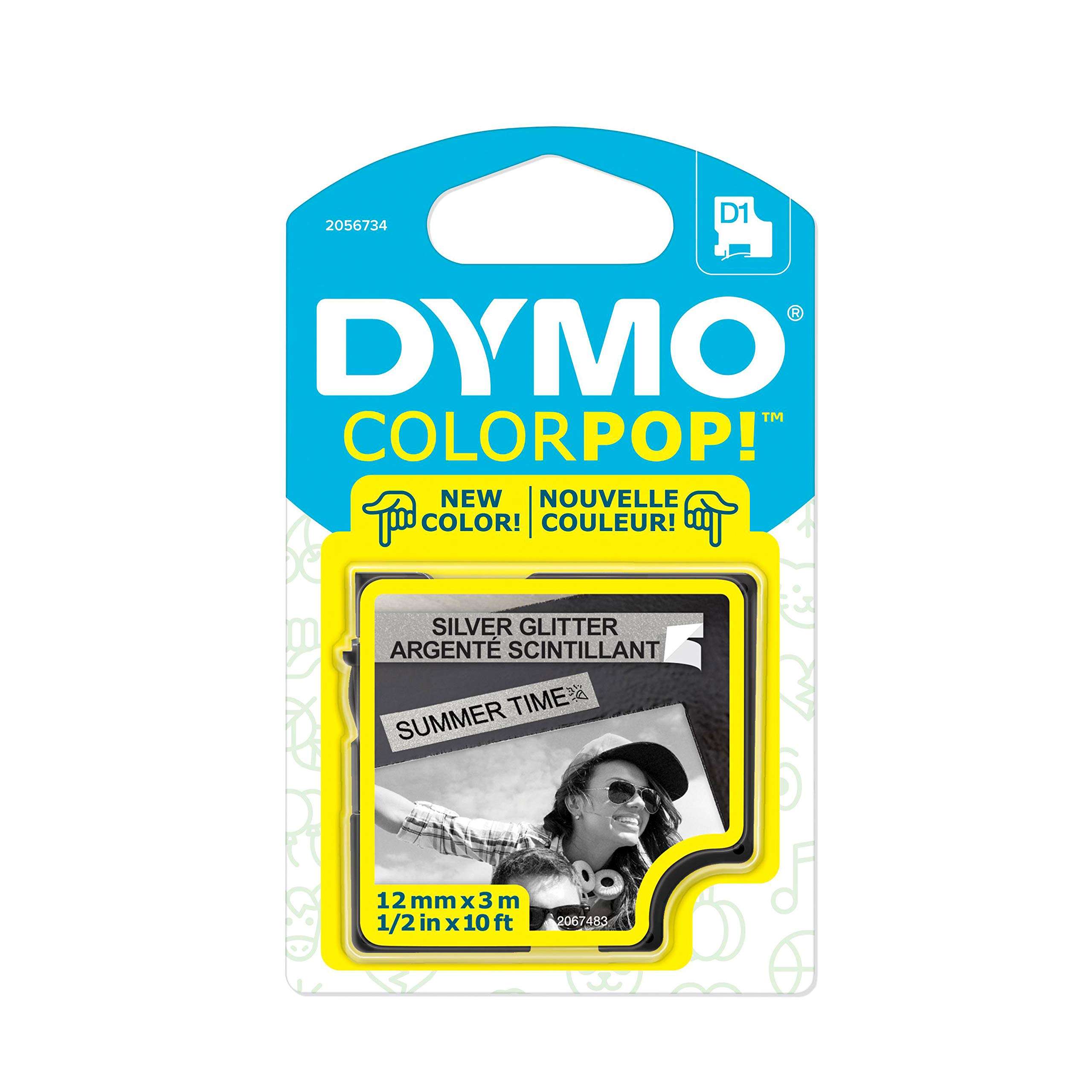 DYMO COLORPOP Authentic Label Maker Tape, 1/2" W x 10' L, Black Print on Silver Glitter, D1 Standard 1