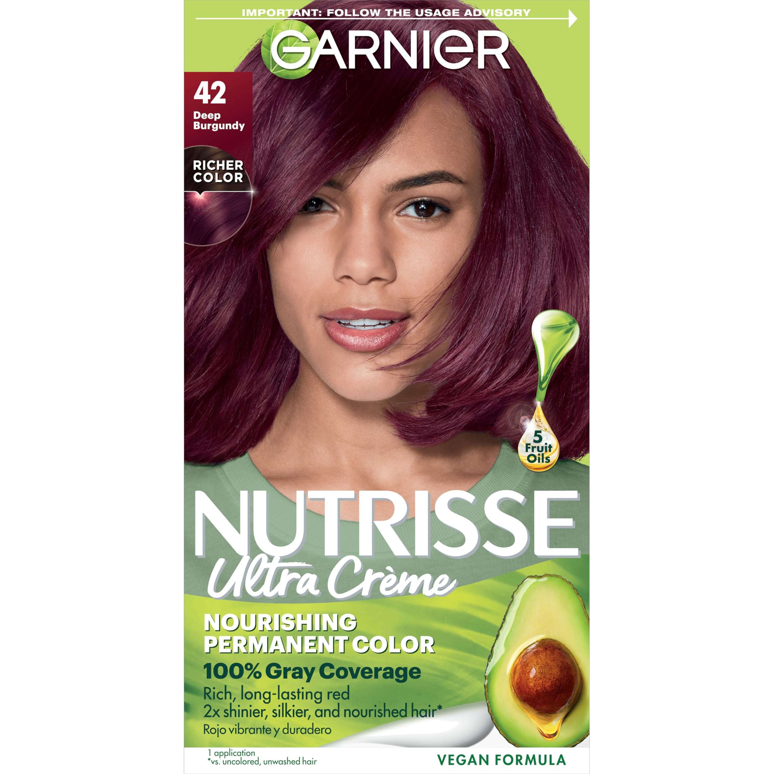 Garnier Hair Color Nutrisse Nourishing Creme, 42 Deep Burgundy (Black Cherry) Red Permanent Hair Dye, 1 Count (Packaging May Vary) 1