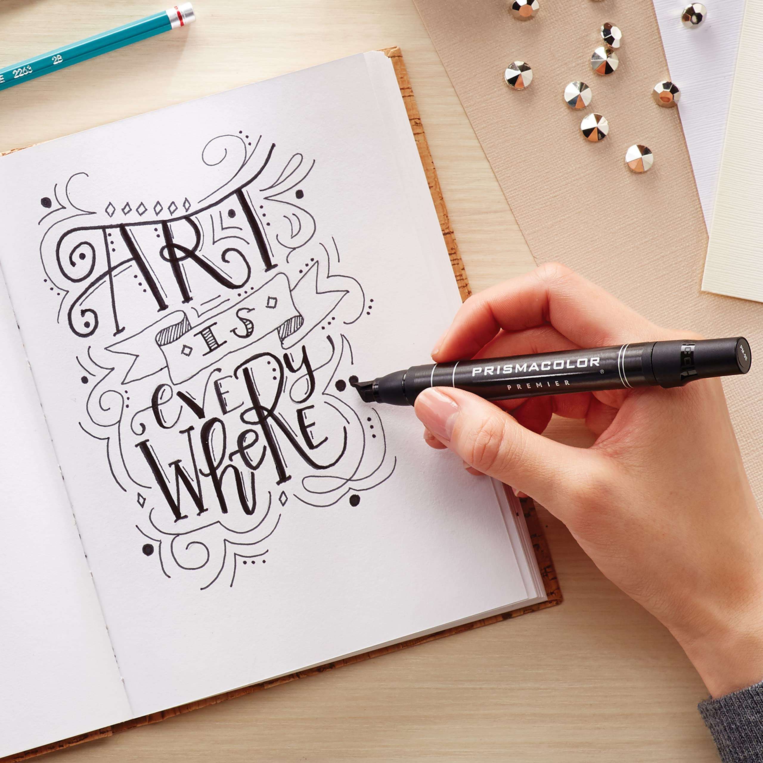 Prismacolor Premier Advanced Hand Lettering Set With Illustration Markers Art Pens Pencils Eraser And Tips Pamphlet Adult Coloring 13 Count 4