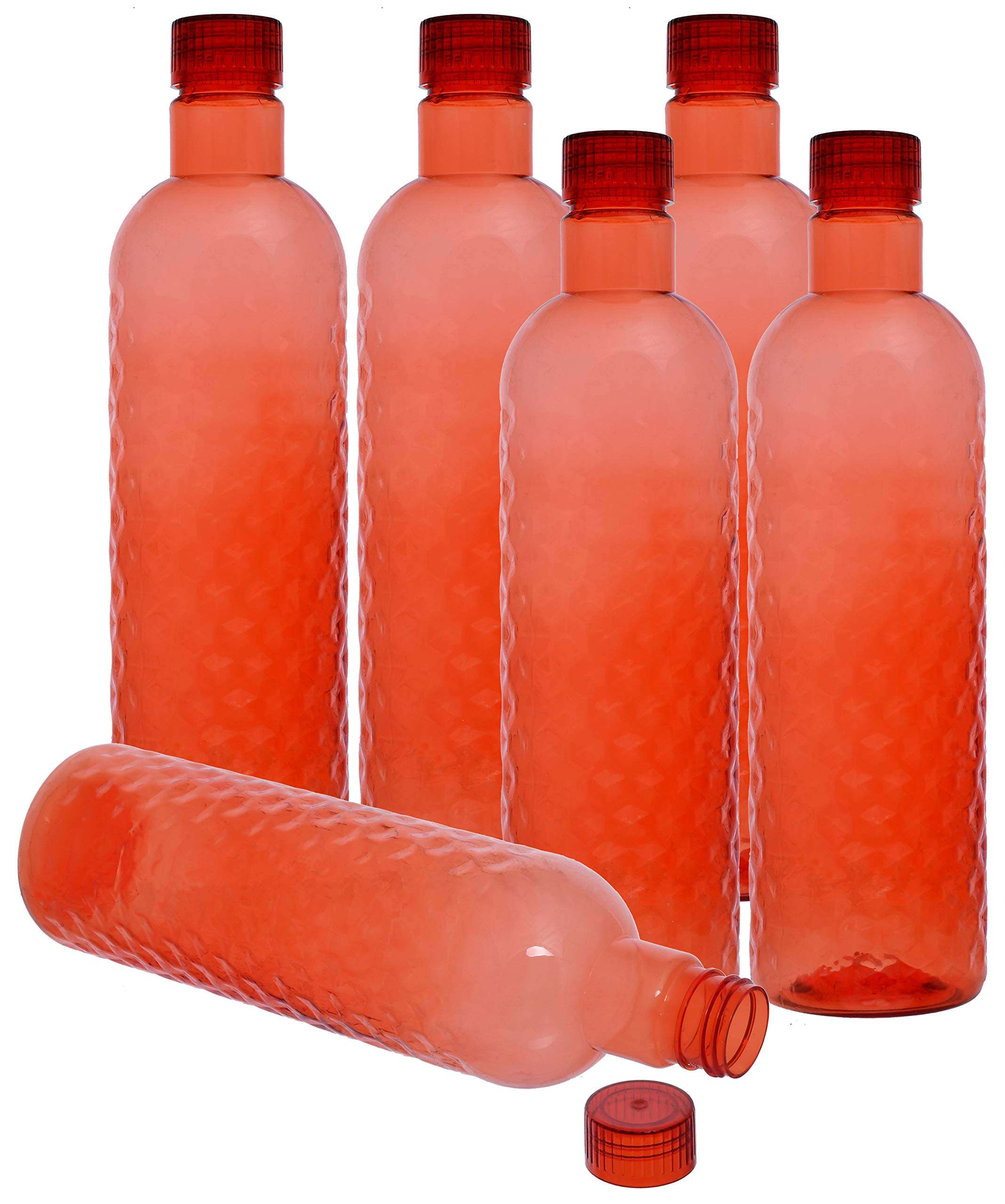 Kuber Industries Plastic 6 Pieces Hammer Fridge Water Bottle Set with Lid (1000ml, Red)-KUBMART386 1