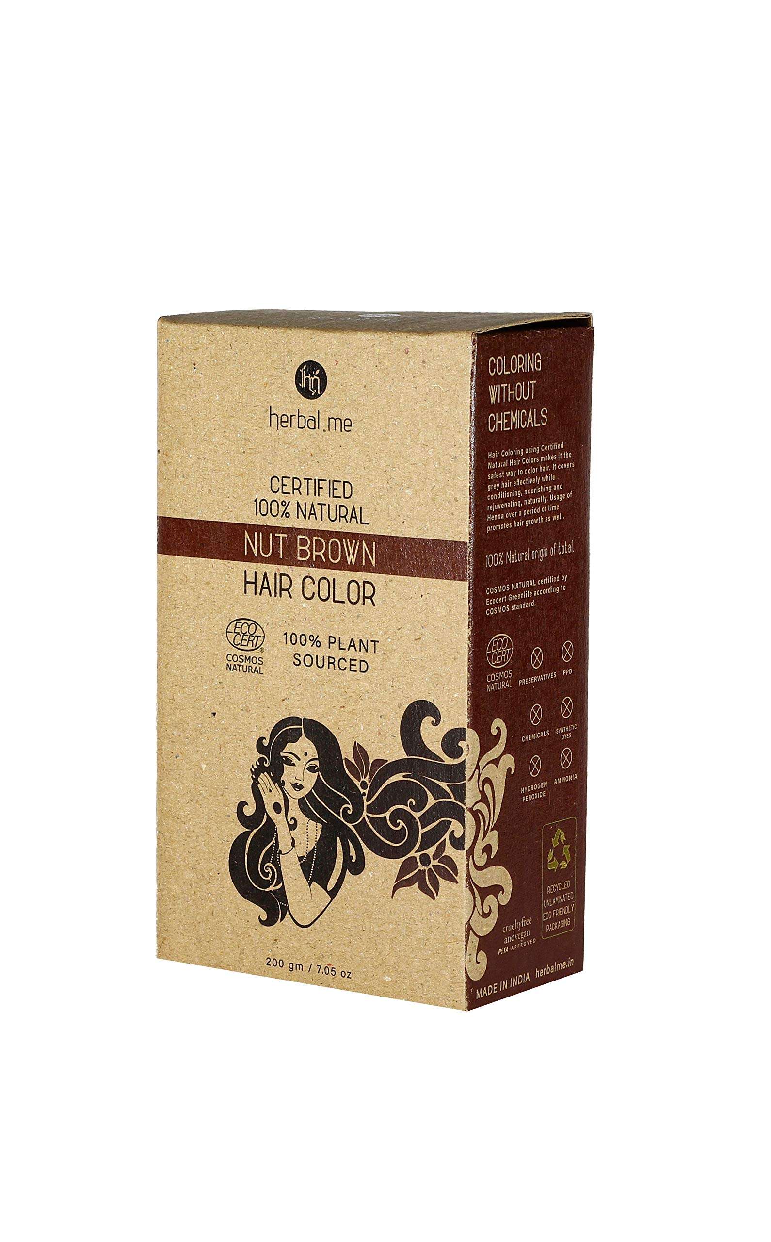 HM HERBAL ME 100% Pure & Natural CERTIFIED Nut Brown Henna Hair Colour, Organic Mehndi Powder for Hair Color For Unisex, 200g