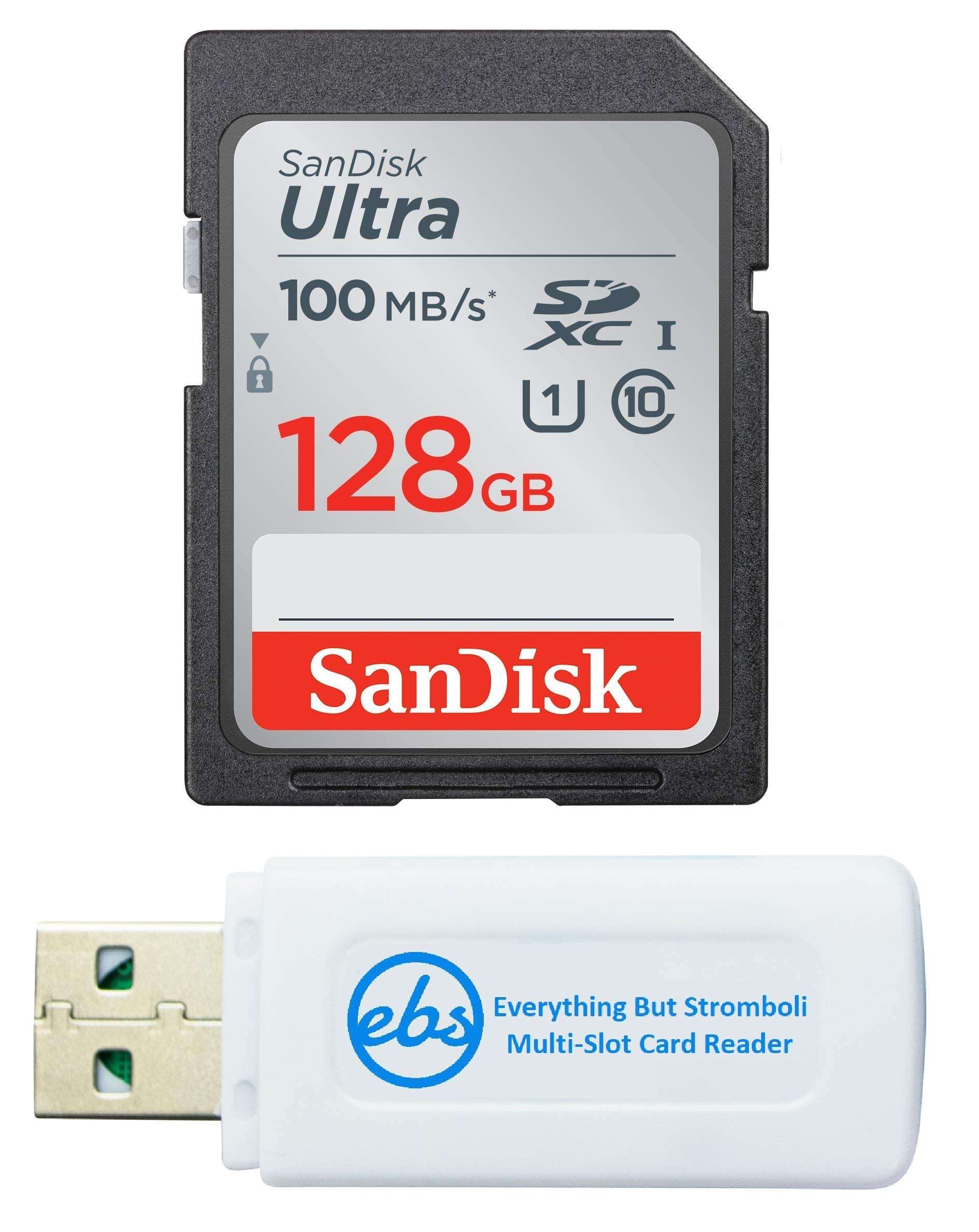 SanDisk SDXC Ultra 256GB Memory Card for Camera Panasonic Lumix Works with DMC-G85, DC-GX9, DMC-G80, DC-S1, DC-G9 (SDSDUNR-256G-GN6IN) Bundle with (1) Everything But Stromboli SD & Micro Card Reader 1