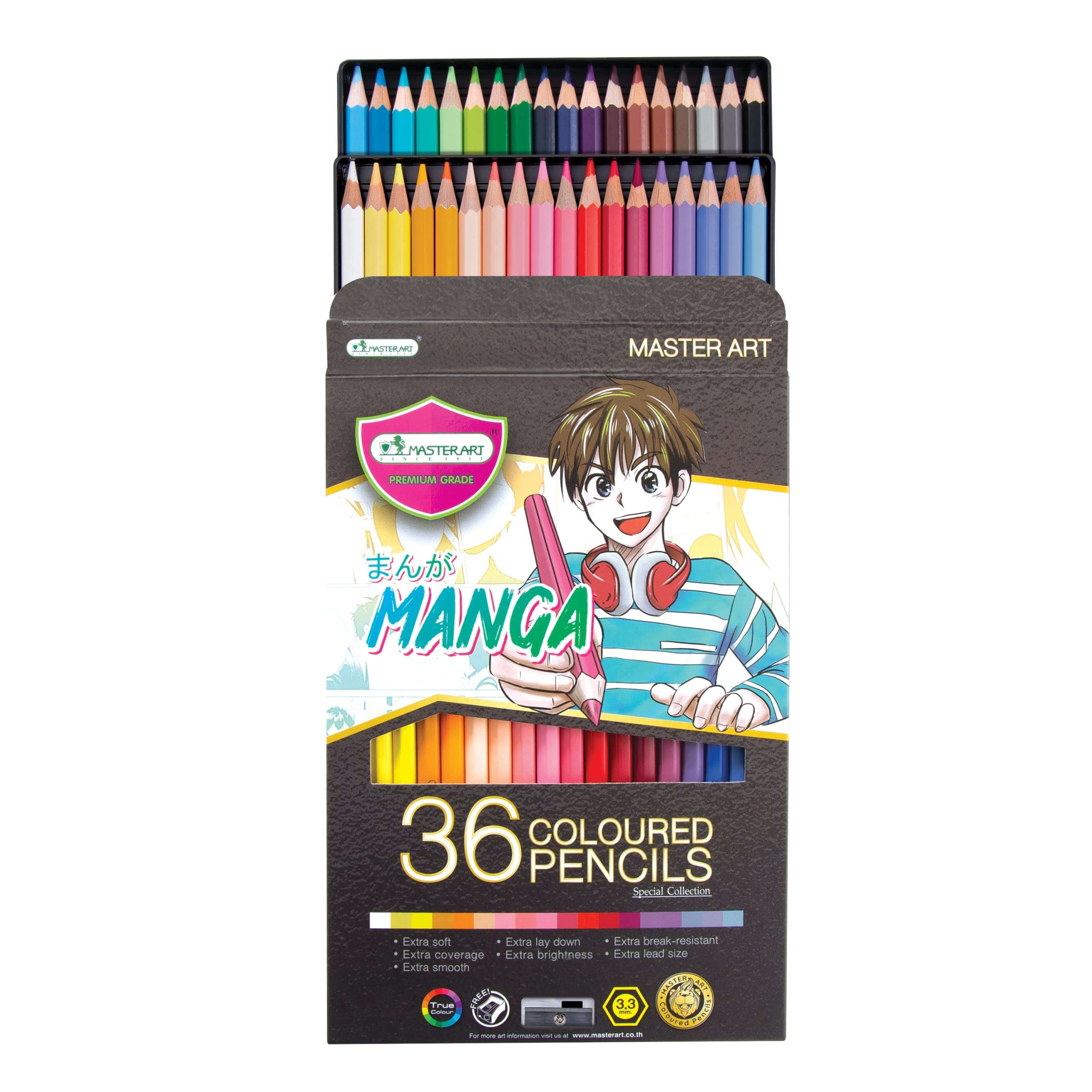 MASTERART Series Manga Colored Pencils, 36 Shades, 3.3mm Thick Core, Non-Toxic EN71/9 Certified, Vibrant Colors for Drawing & Sketching, Shading, Coloring Pencils for Kids & Artist.Made in Thailand 3