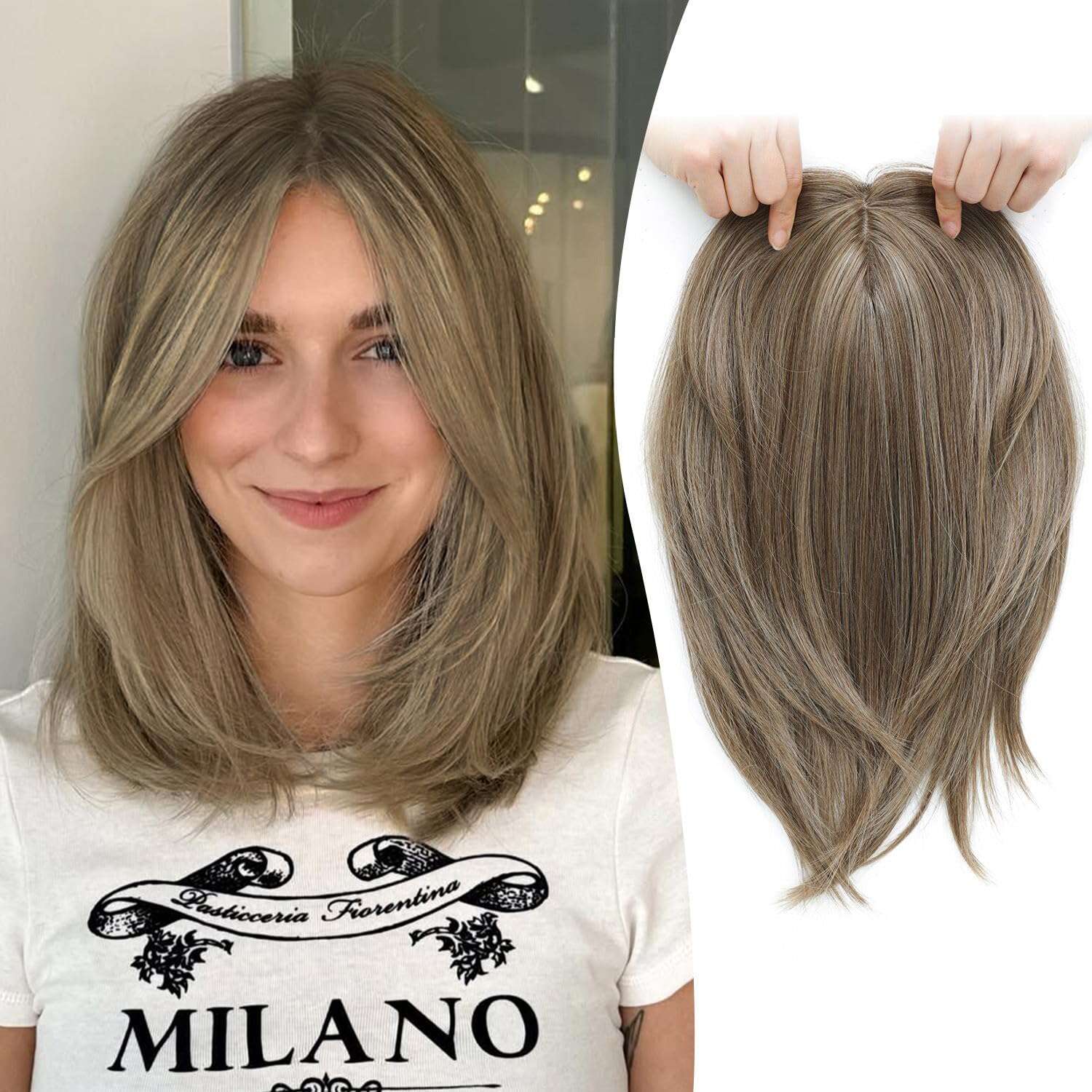 Ms Taj Hair Topper 12 Inch Hair Toppers for Women 6.5"x6.5" Large Base Synthetic Fiber Wiglets Ladies Natural Look Clip in Top Hairpiece, Lightweight Wiglet for Daily Wear 1