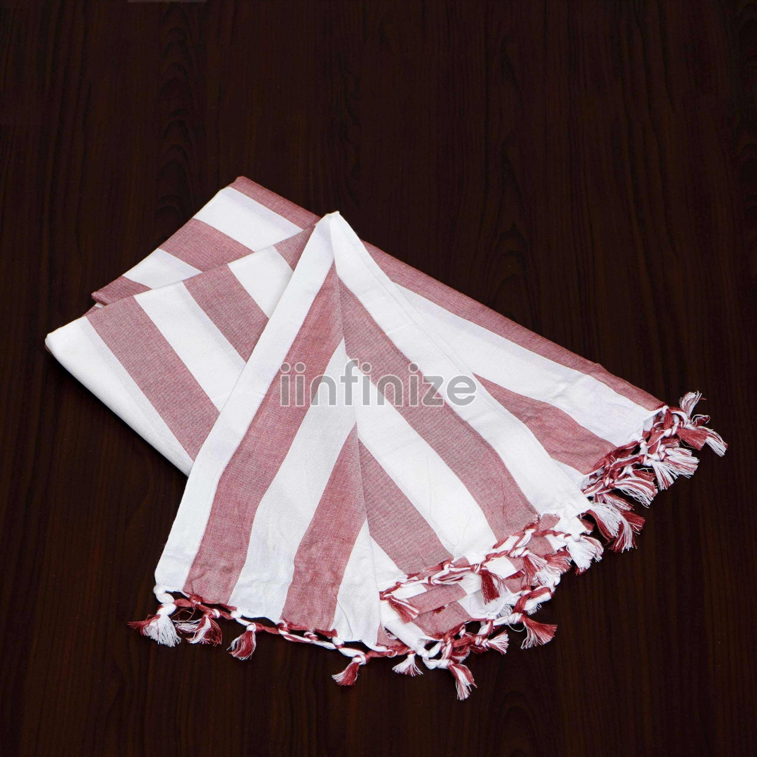 iinfinize Luxurious Cotton Chadar Bohemian Handloom Chadar Bedding Bedspread Chadar Long Lasting Authenthic Chadar | 50X90 Inch | White & Peach 3