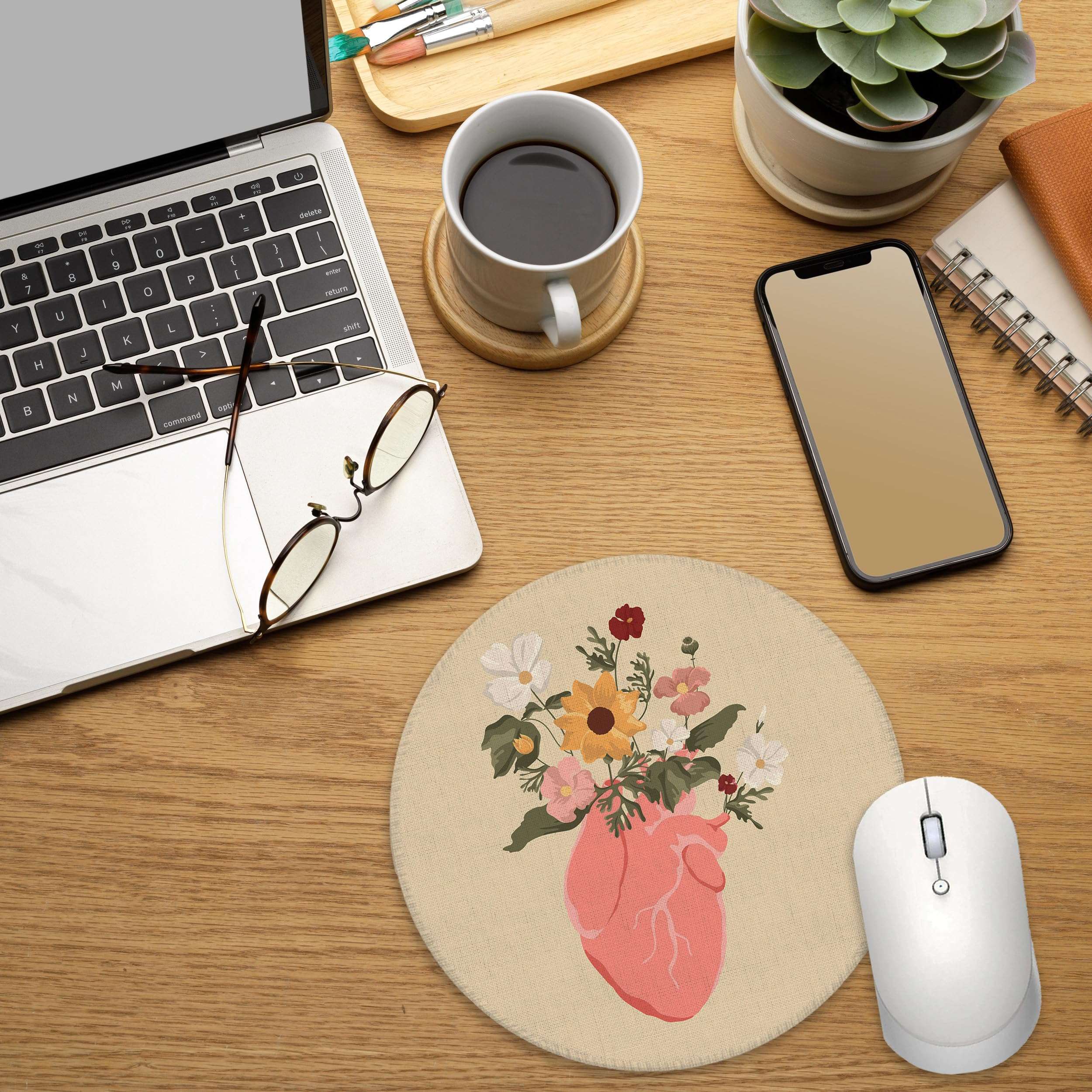 BILLAION Floral Heart Anatomy Mouse Pad for Medical Office Desk, Cardiologist Anatomical Mousepad for Work Wireless Mouse Computers Laptop Desk Accessories, 7.9x7.9 Inch 4