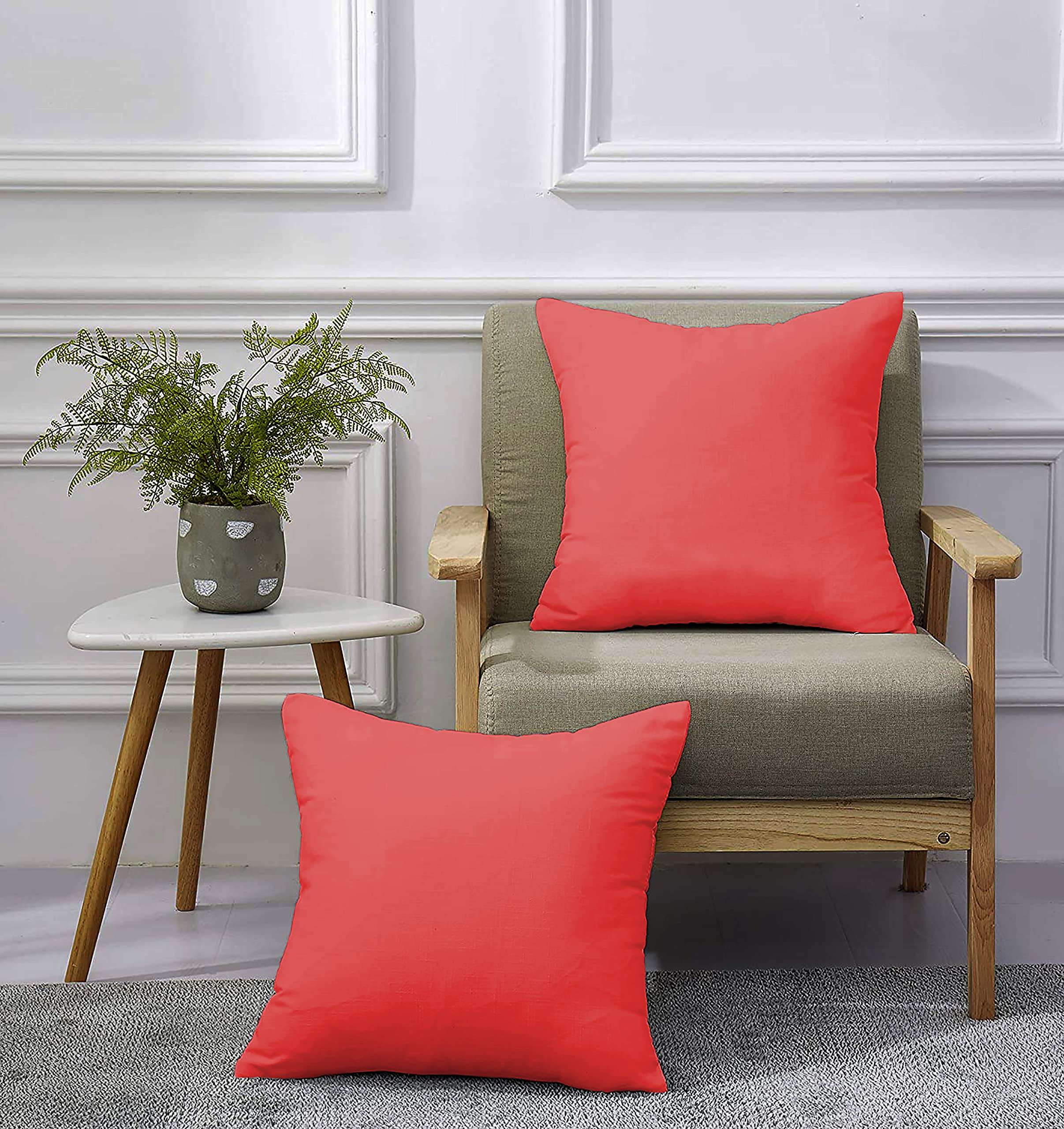 3 Pcs Solid Color Cotton Decorative Cushion Cover 400-TC 100% Egyptian Cotton for Sofa Throw Cushion Covers (24x24) inches - Red 1