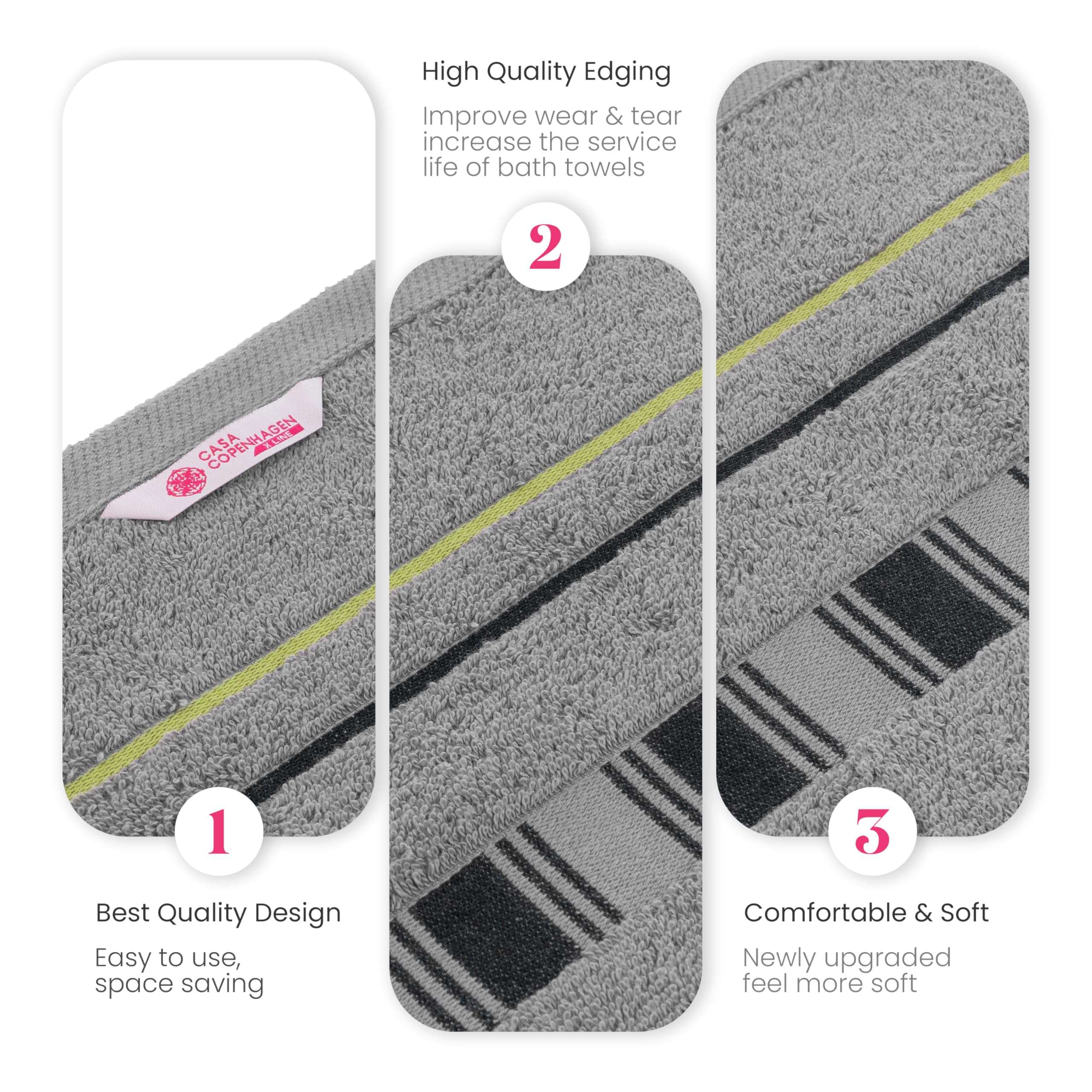 Casa Copenhagen - Egyptian Cotton X Line Collection 6 Pieces Towel Set Including 2 Bath Towel, 2 Hand Towel, 2 Face Towel - Grey & Green 6