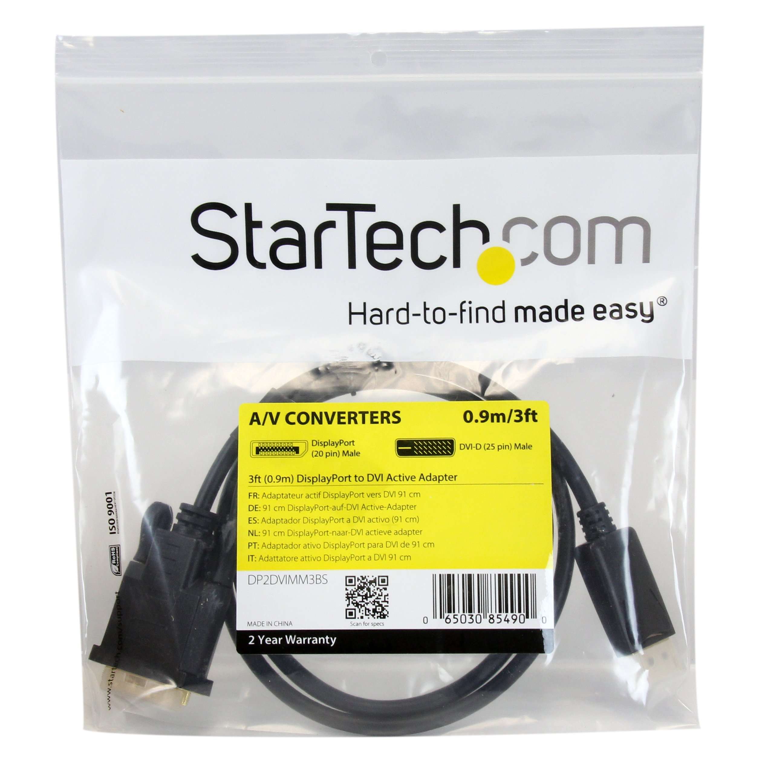 StarTech.com 3 foot DisplayPort to DVI Active Adapter Converter Cable - 3 ft (0.9m) Active DP to DVI M/M Cable for PC - 1920x1200 - Black 2