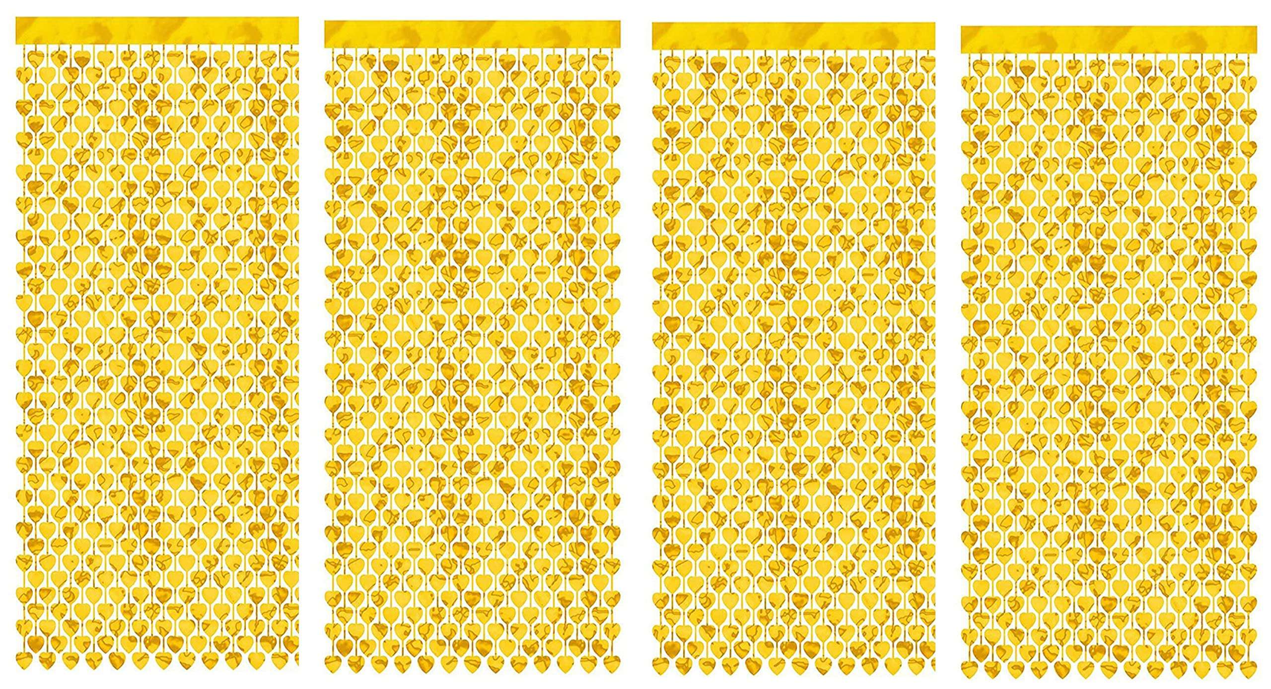 WILDCROC Valentine's Day Heart Foil Curtain, Gold Colour, 4 Pack, 3 x 6 ft Each | Romantic Decorations for Valentines Day Party 1