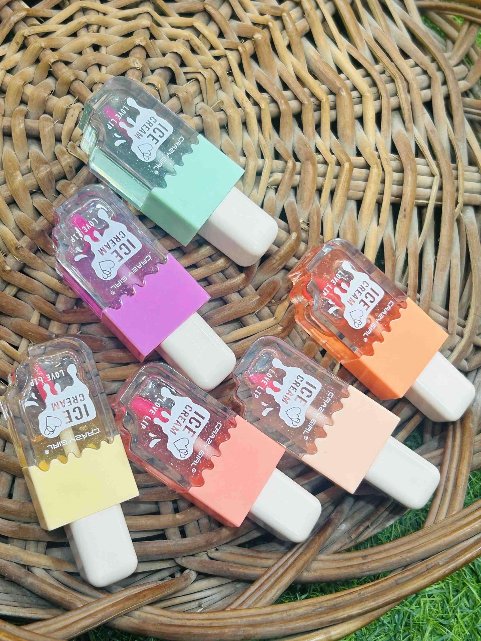 Sassyvilla Cute Icecream shape Lipgloss for girls lip balm korean Ice cream lipgloss pink shiny lips waterproof long lasting liquid glitter lipgloss for women (pack of 3) 4