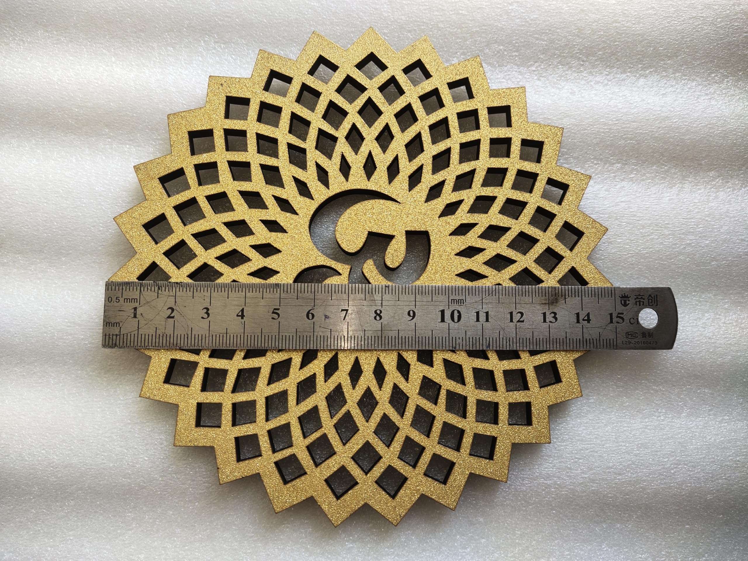 My Dream Carts 15x15 cm Golden Om Round Decorative Wall Art MDF Wooden Om Chakra For Temple, Living Room, Bedroom, Office, Hotel, Home Decor Items, Gift Item, Mandala Wall Hanging For House Decoration 2