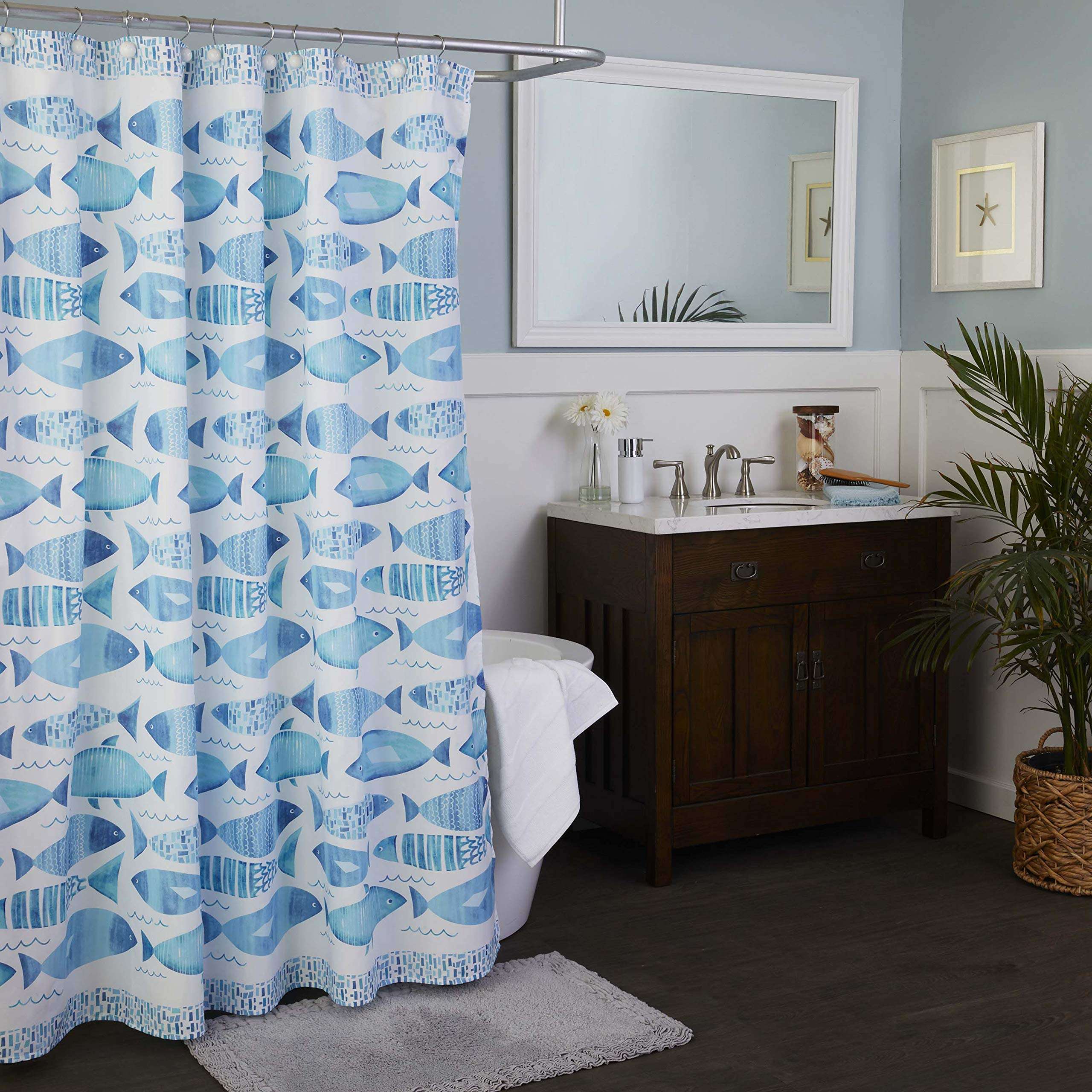 SKL HOME by Saturday Knight Ltd. Fish Mosaic Shower Curtain, Blue 3