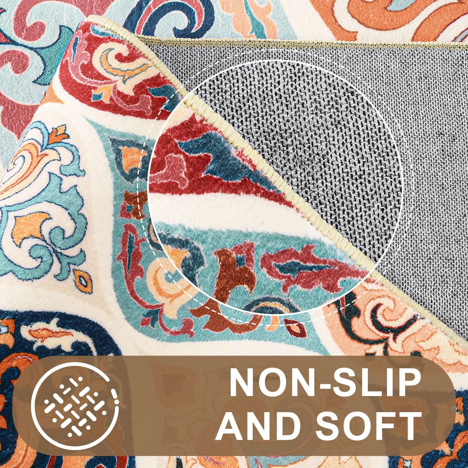 Ompaa 2'6''x8' Runner Rug for Hallway Kitchen, Long Washable Boho Rug Runner for Hallways Non Slip, Moroccan Trellis Vintage Carpet for Entryway Indoor Bedroom Bathroom Laundry, Grey/Multi 4